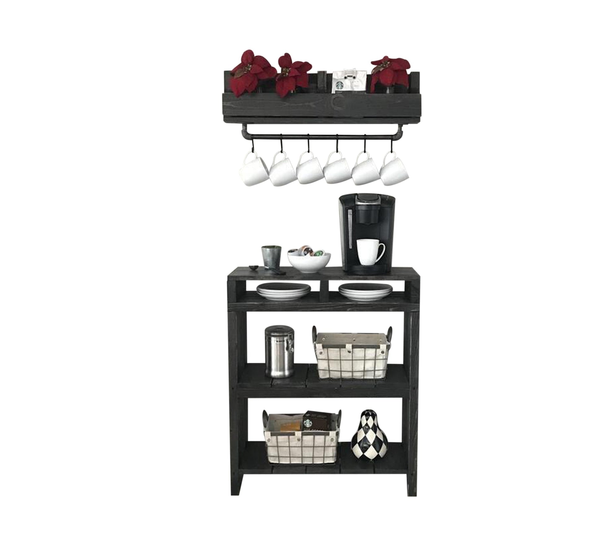 Two - unit coffee corner set with upper and lower shelves - Vitrine Furniture - Furniture