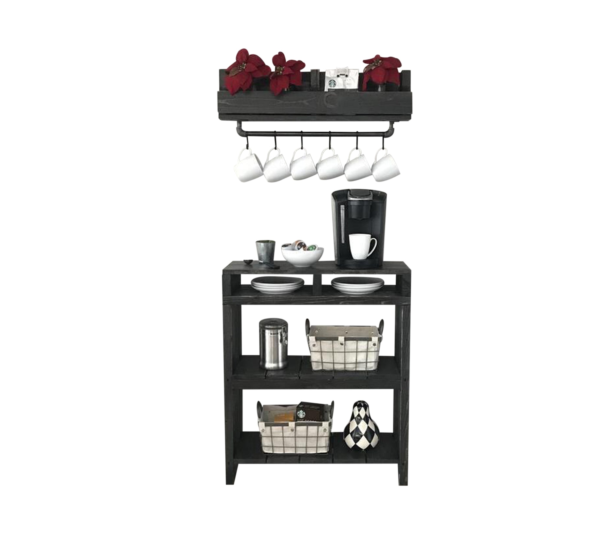 Two - unit coffee corner set with upper and lower shelves - Vitrine Furniture - Furniture