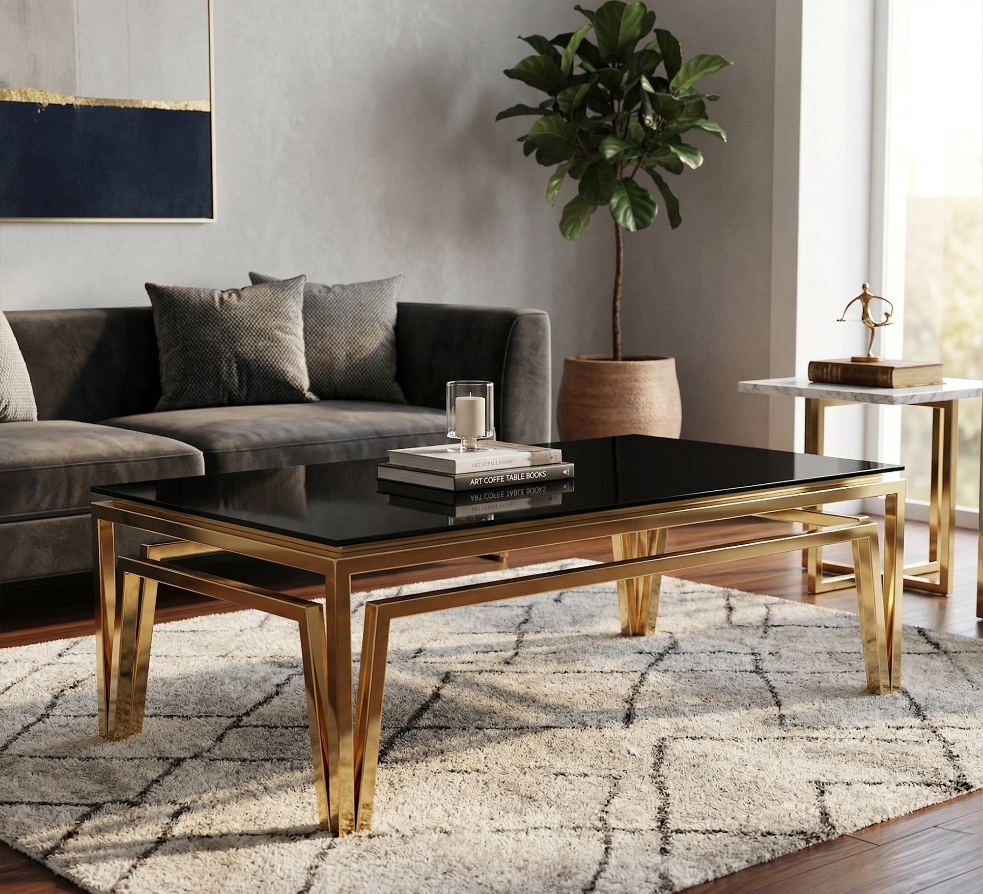 Unique Table with a decorative steel frame - Vitrine Furniture - Coffee Tables