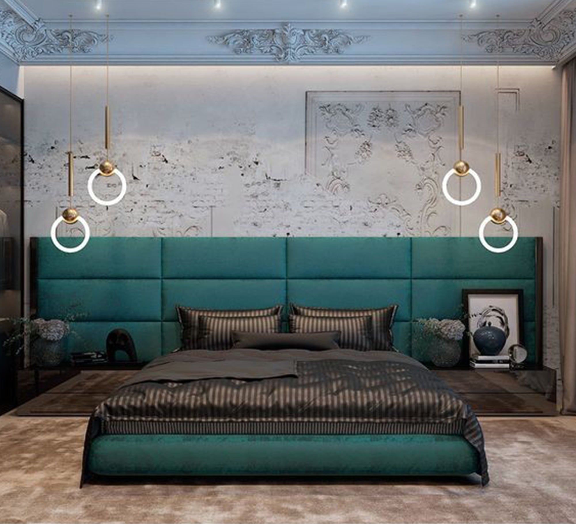 Upholstered bed with crisscrossing slats - Vitrine Furniture - Furniture