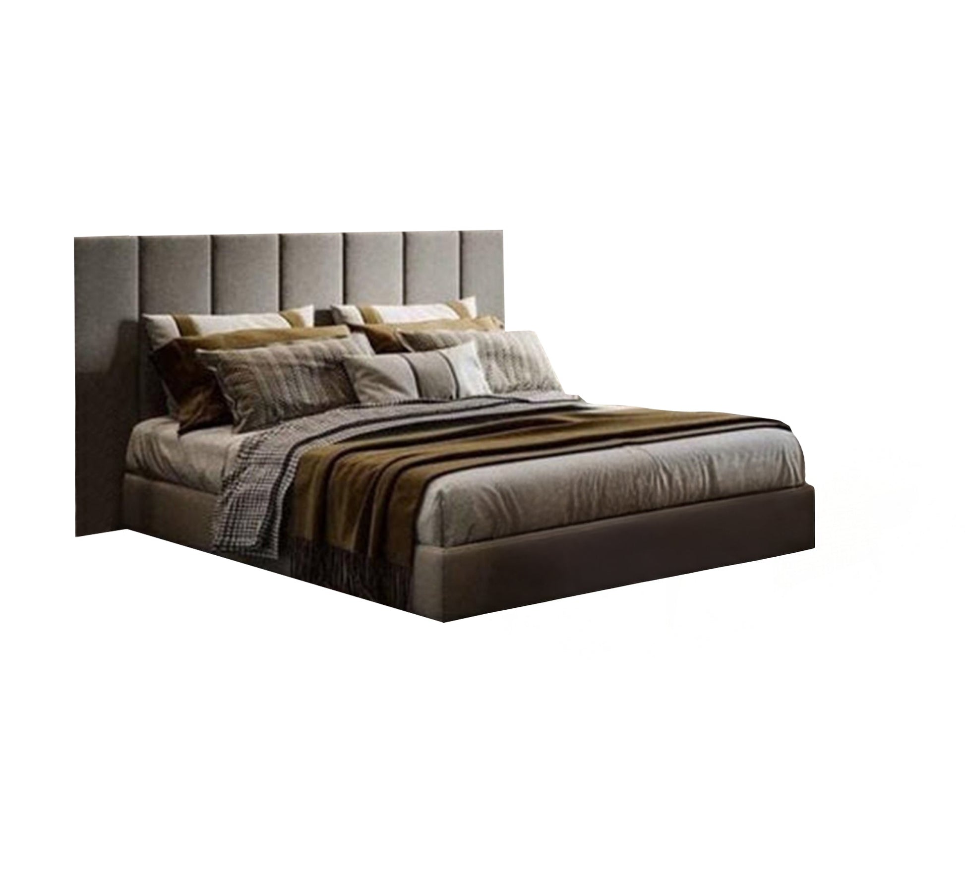 Upholstered bed with vertical sunken lines - Vitrine Furniture - Furniture