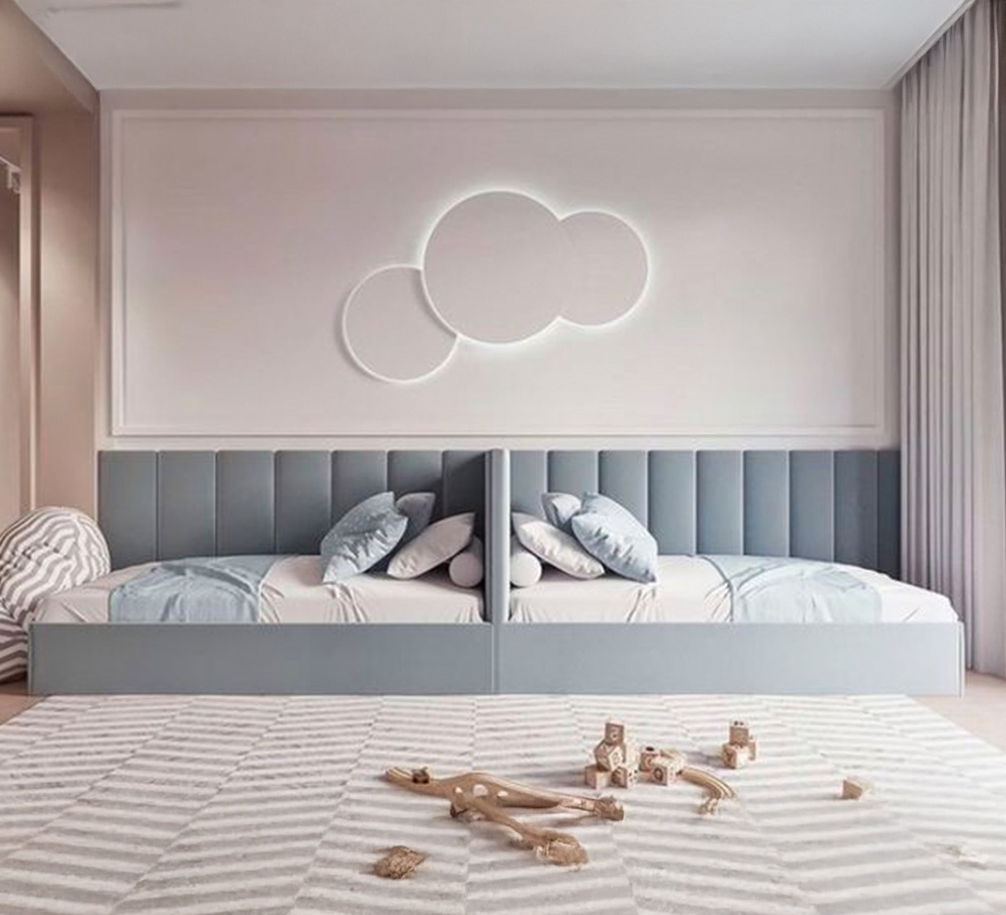 Upholstered corner bed with vertical slats - Vitrine Furniture - Furniture