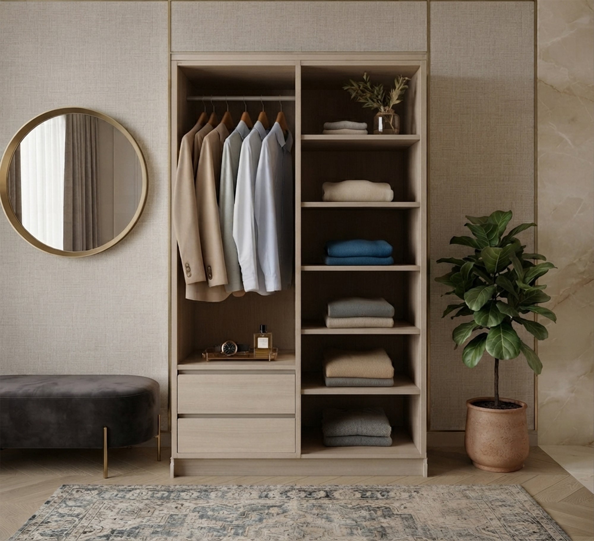 Versatile open wardrobe with a wooden finish - Vitrine Furniture - Wardrobes