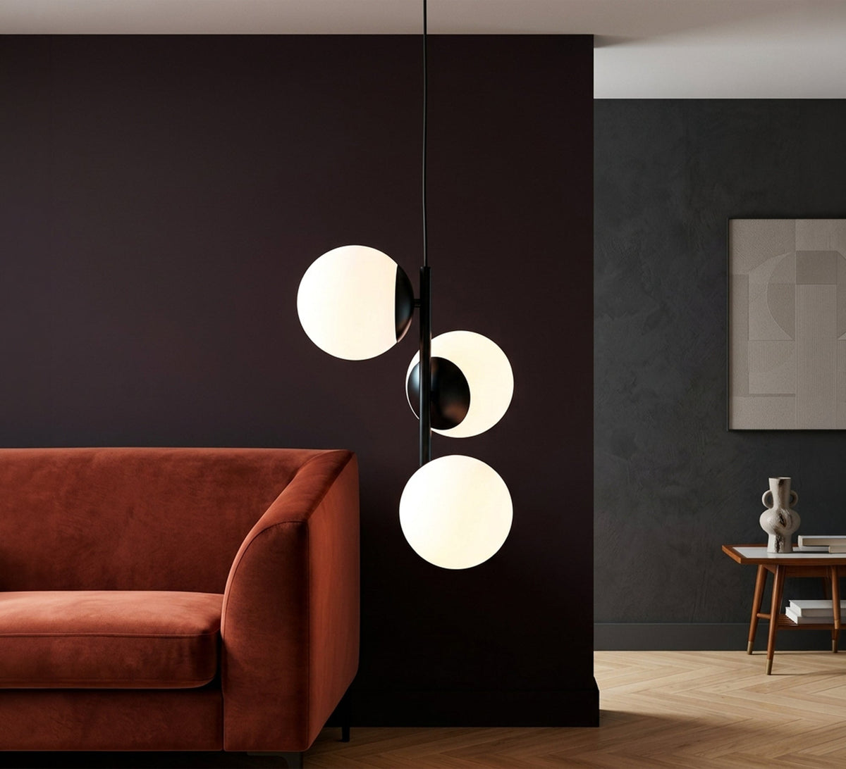 Vertical pendant light with three glass spheres - Vitrine Furniture - Ceiling lights