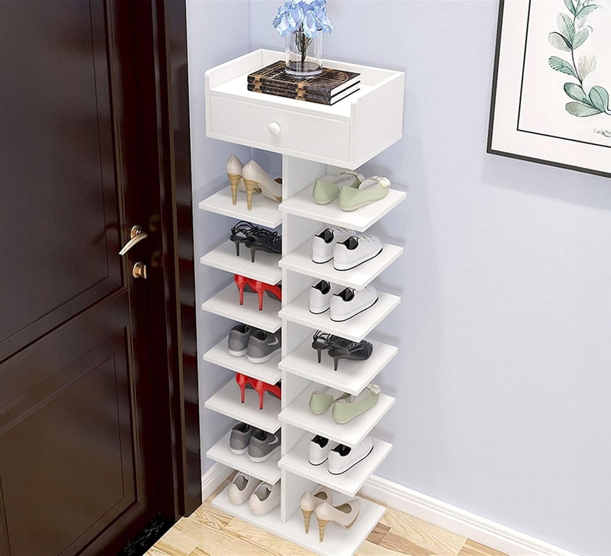 Vertical shoe rack with an innovative shelf design - Vitrine Furniture - Furniture