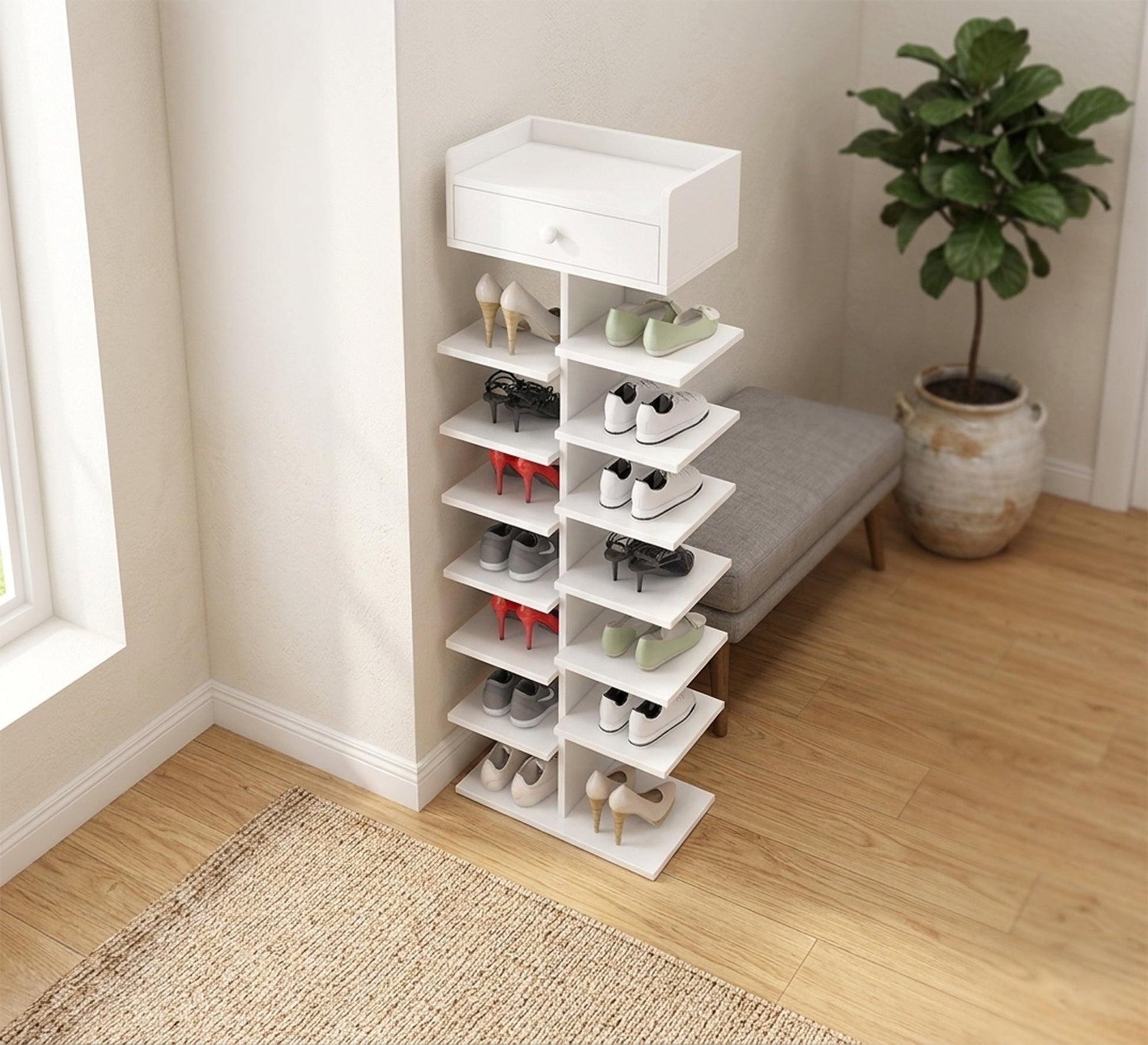 Vertical shoe rack with an innovative shelf design - Vitrine Furniture - Shoe Racks