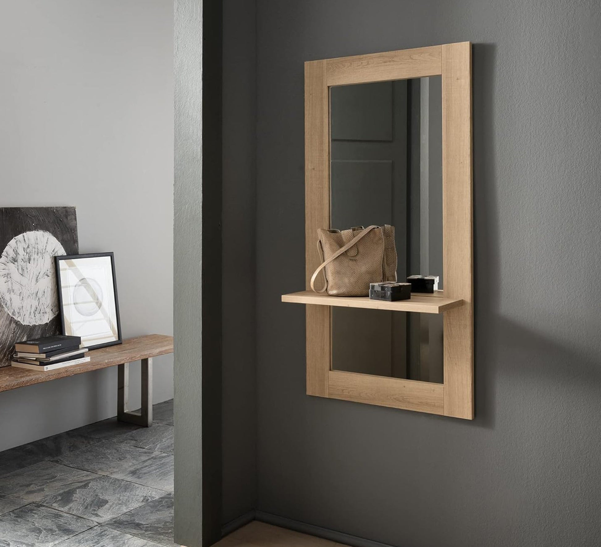 Wall Mirror with Attached Shelf - Vitrine Furniture - Décor