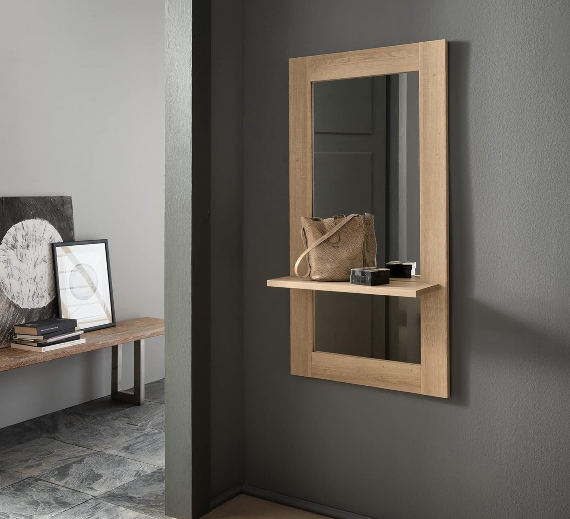 Wall Mirror with Attached Shelf - Vitrine Furniture - Décor