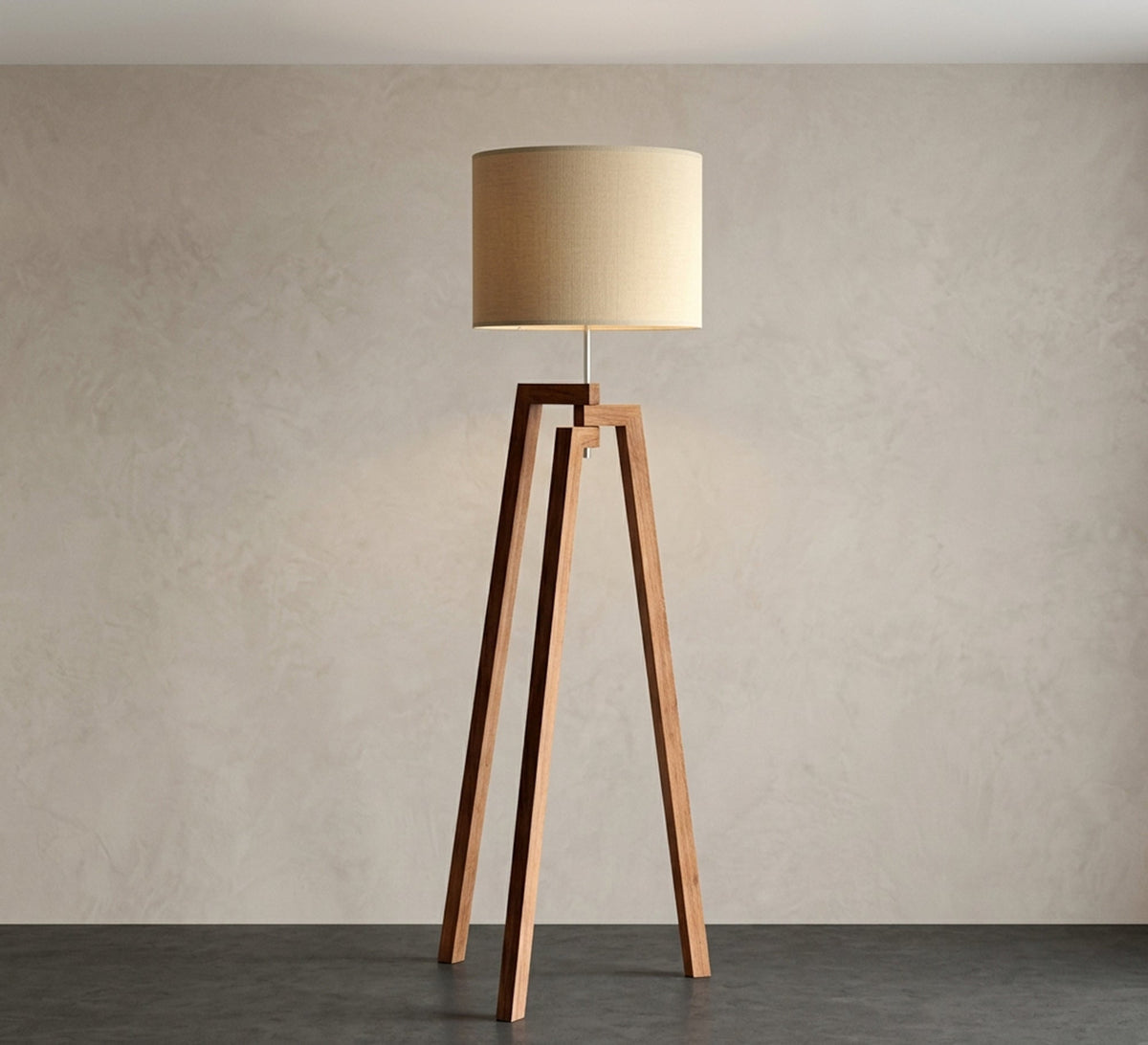 Walnut Tripod Floor Lamp Beige Shade - Vitrine Furniture - Floor lamps