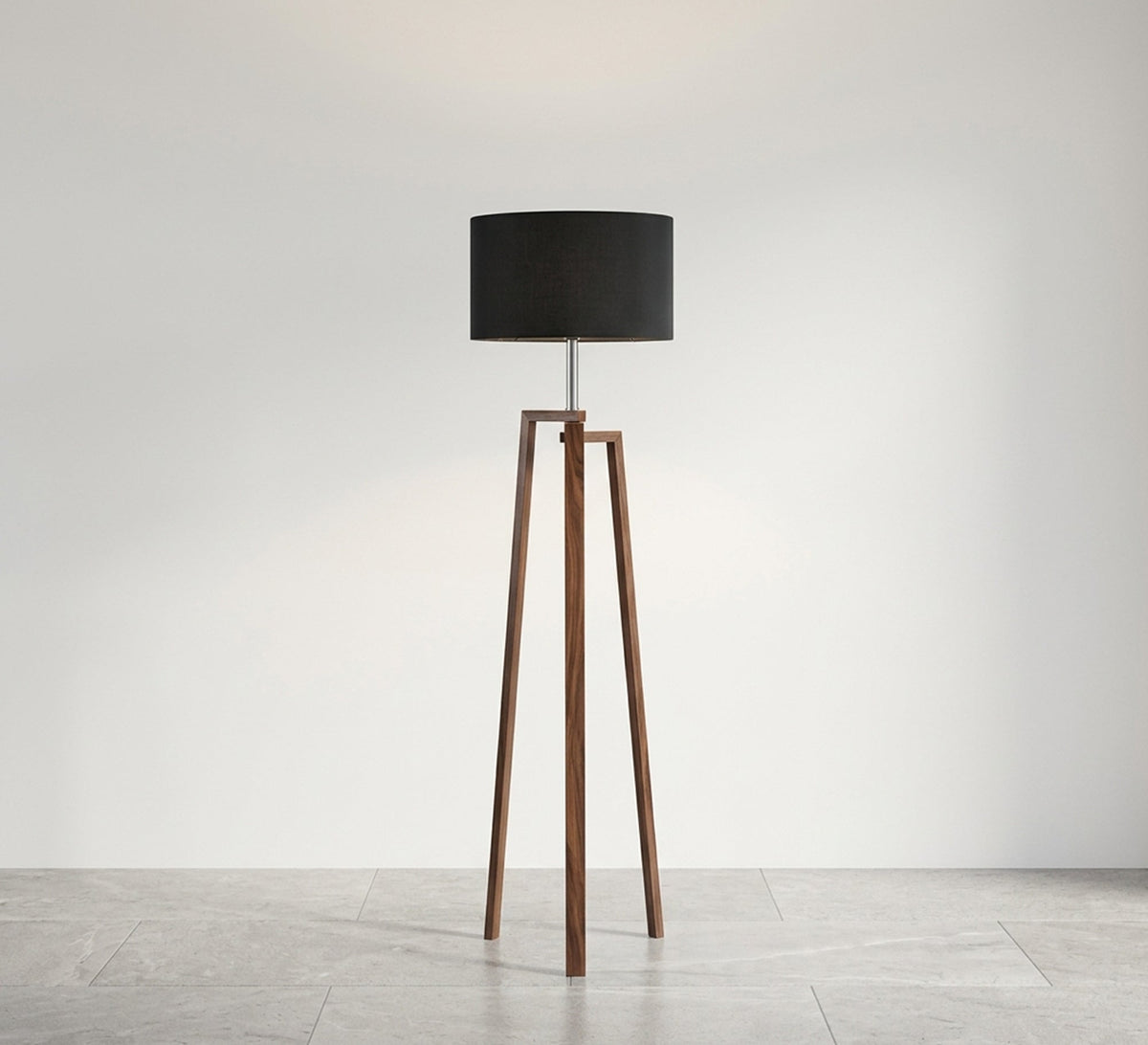 Walnut Tripod Floor Lamp Black Shade - Vitrine Furniture - Floor lamps