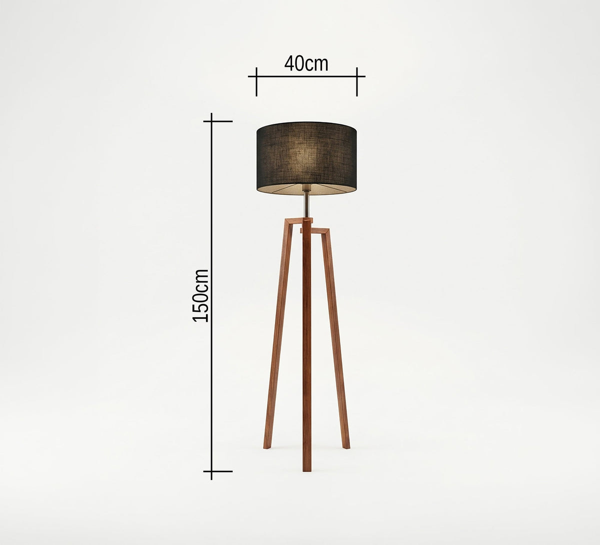 Walnut Tripod Floor Lamp Black Shade - Vitrine Furniture - Floor lamps