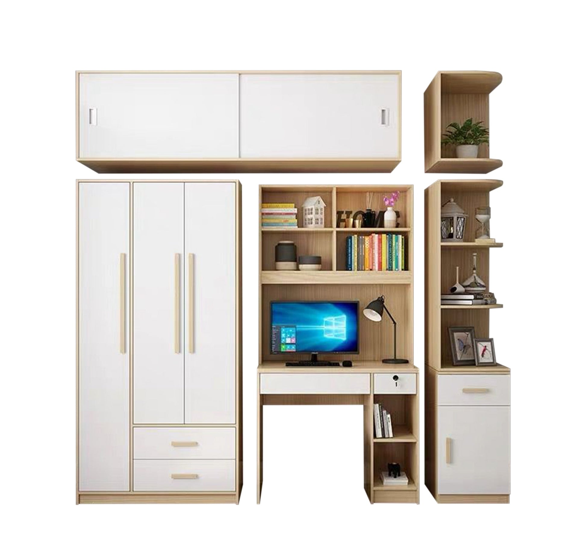 Wardrobe: Elegant Beige & White - Vitrine Furniture - Furniture