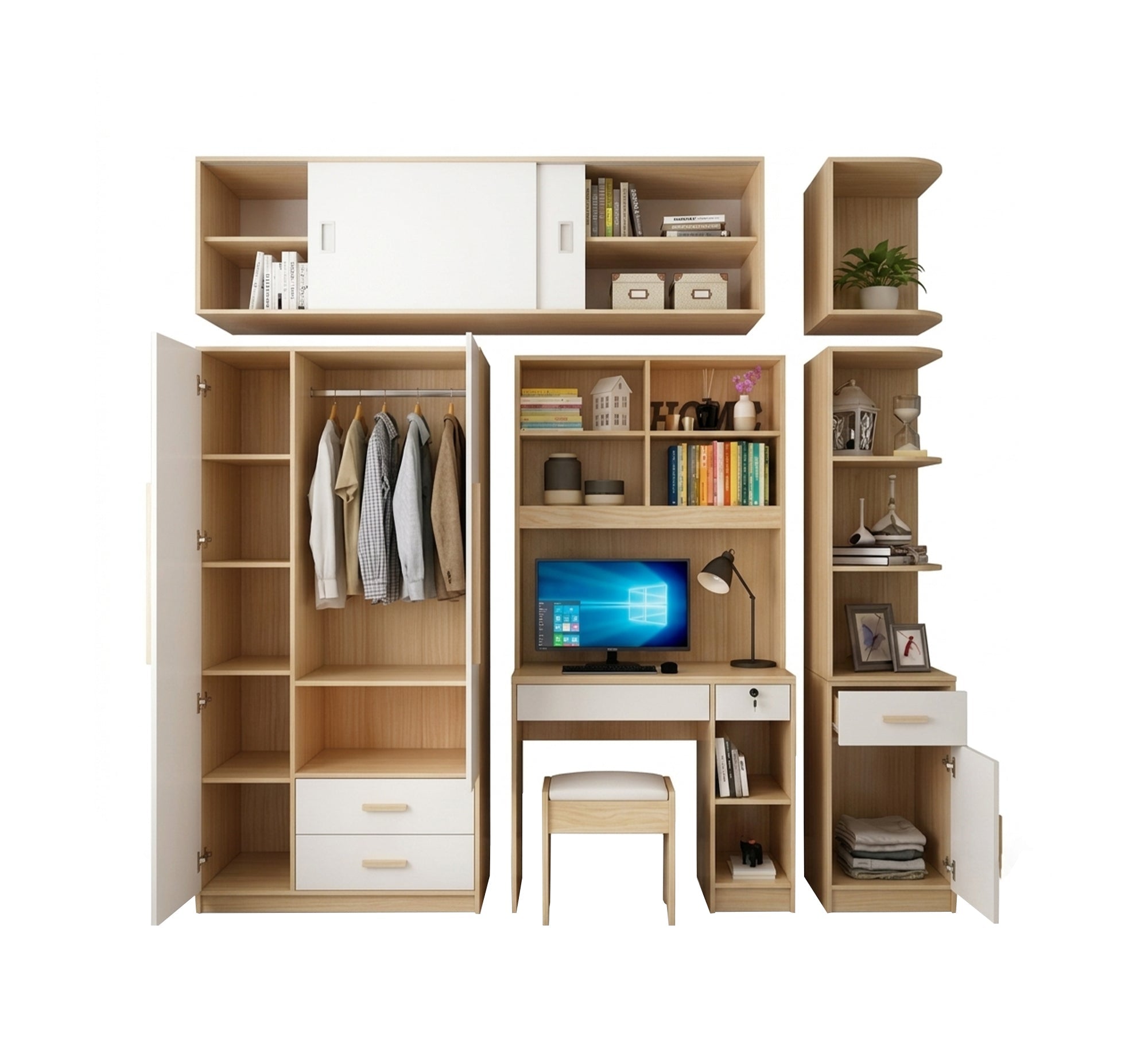 Wardrobe: Elegant Beige & White - Vitrine Furniture - Wardrobes