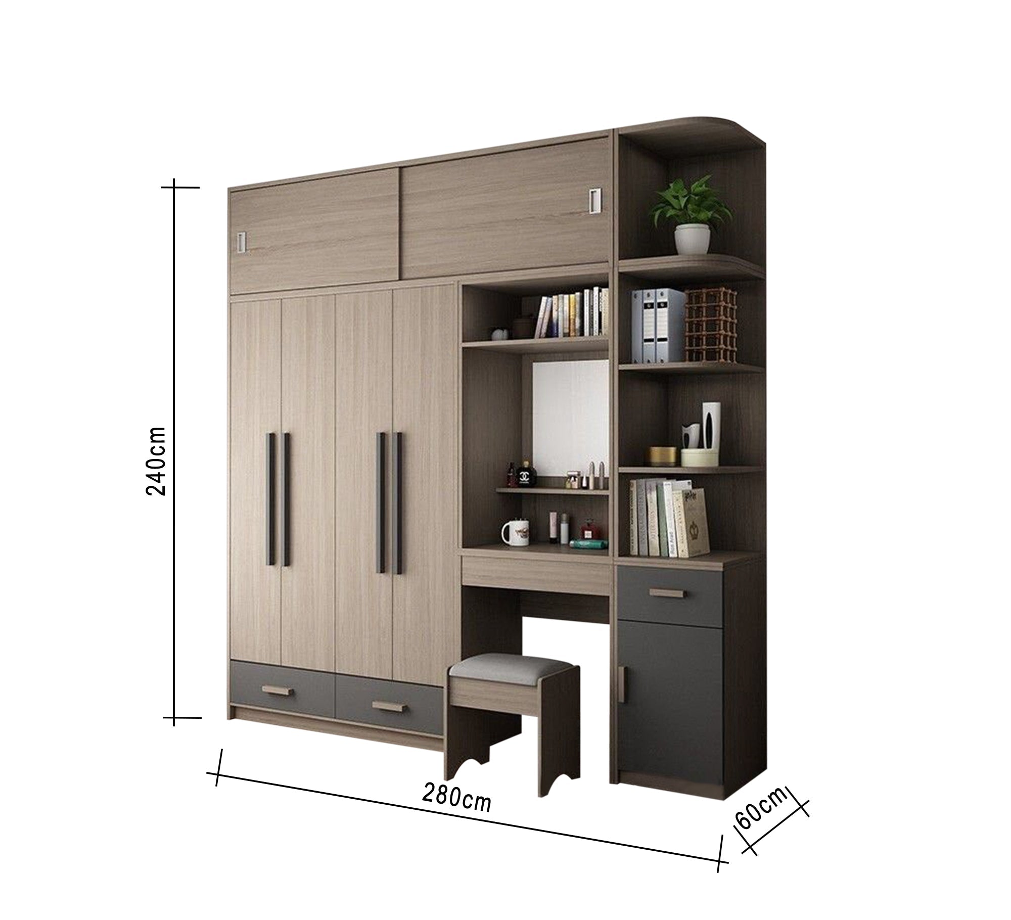 Wardrobe: Integrated Beige & Gray Storage Elegance - Vitrine Furniture - Furniture