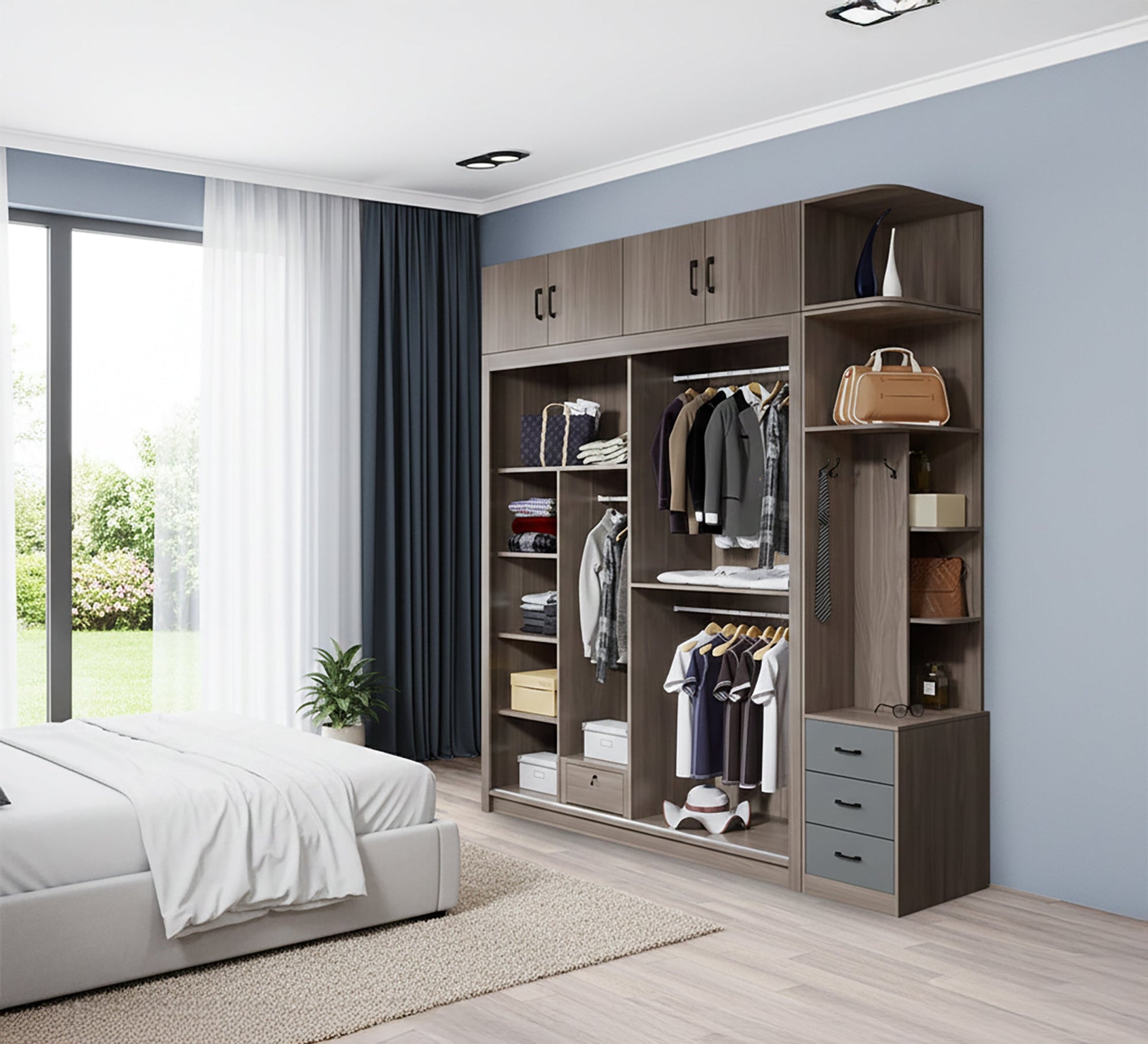 Wardrobe, Large Brown & Gray, Stylish Storage - Vitrine Furniture - Furniture