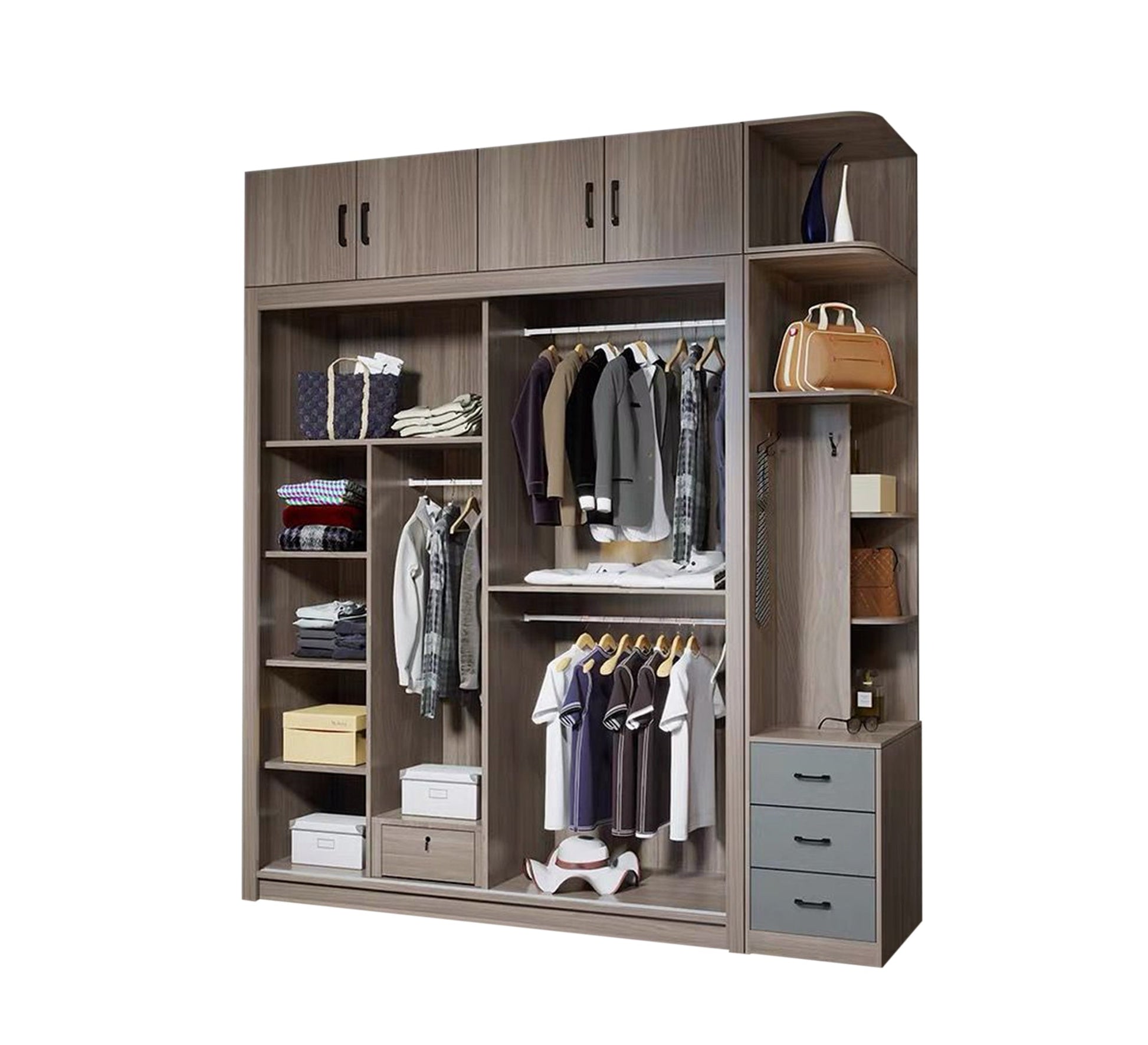 Wardrobe, Large Brown & Gray, Stylish Storage - Vitrine Furniture - Furniture