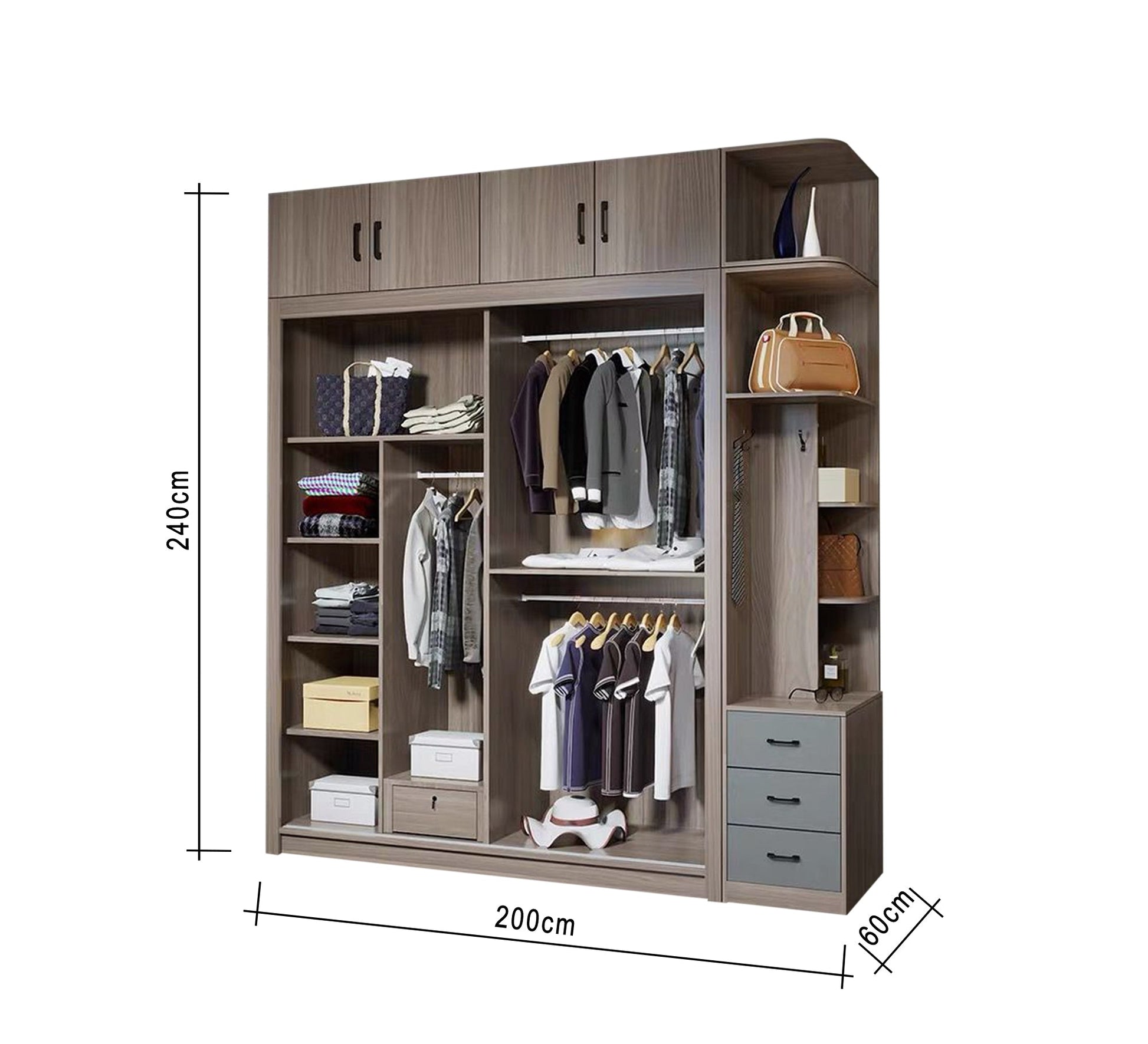 Wardrobe, Large Brown & Gray, Stylish Storage - Vitrine Furniture - Furniture
