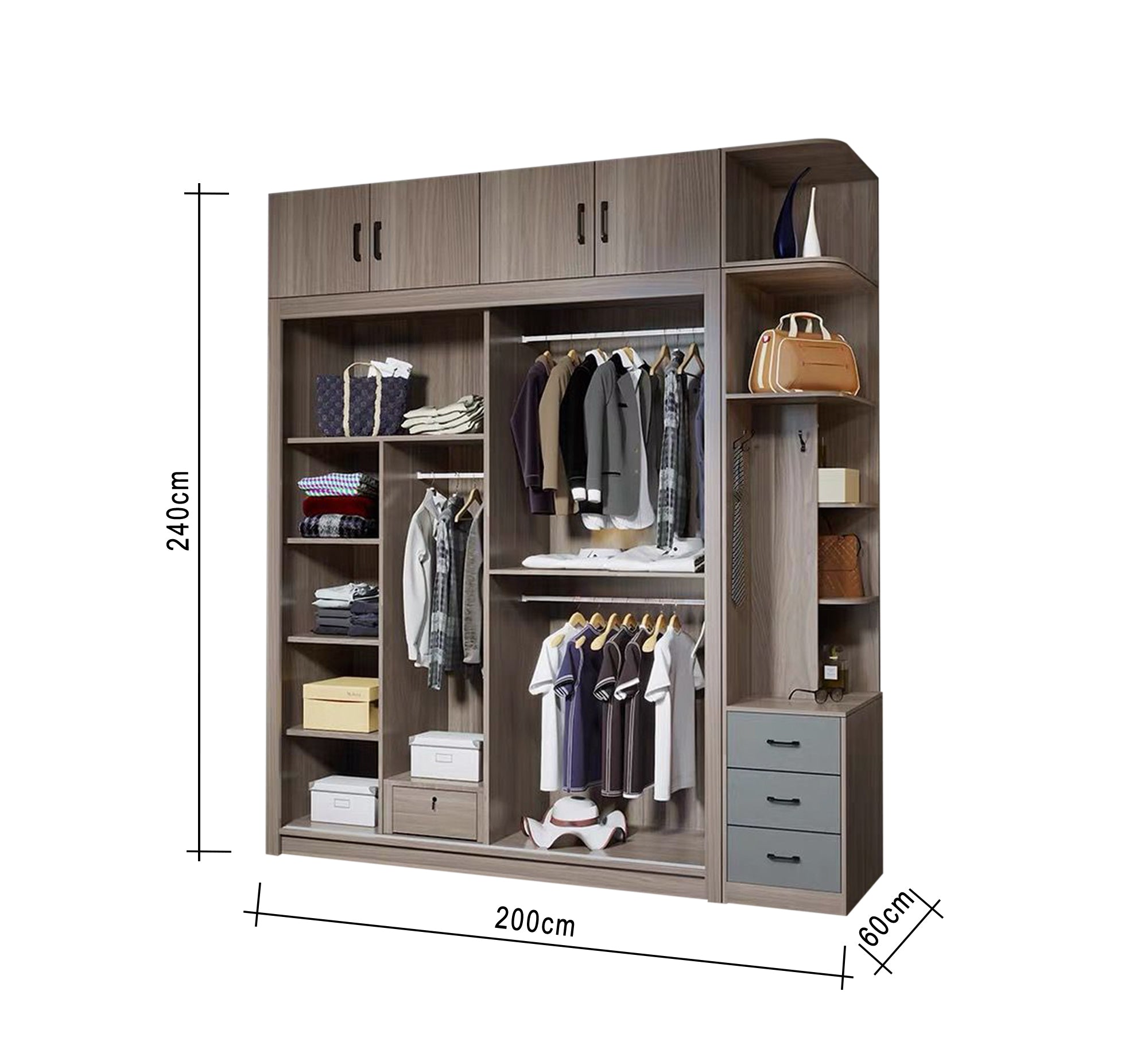 Wardrobe, Large Brown & Gray, Stylish Storage - Vitrine Furniture - Furniture