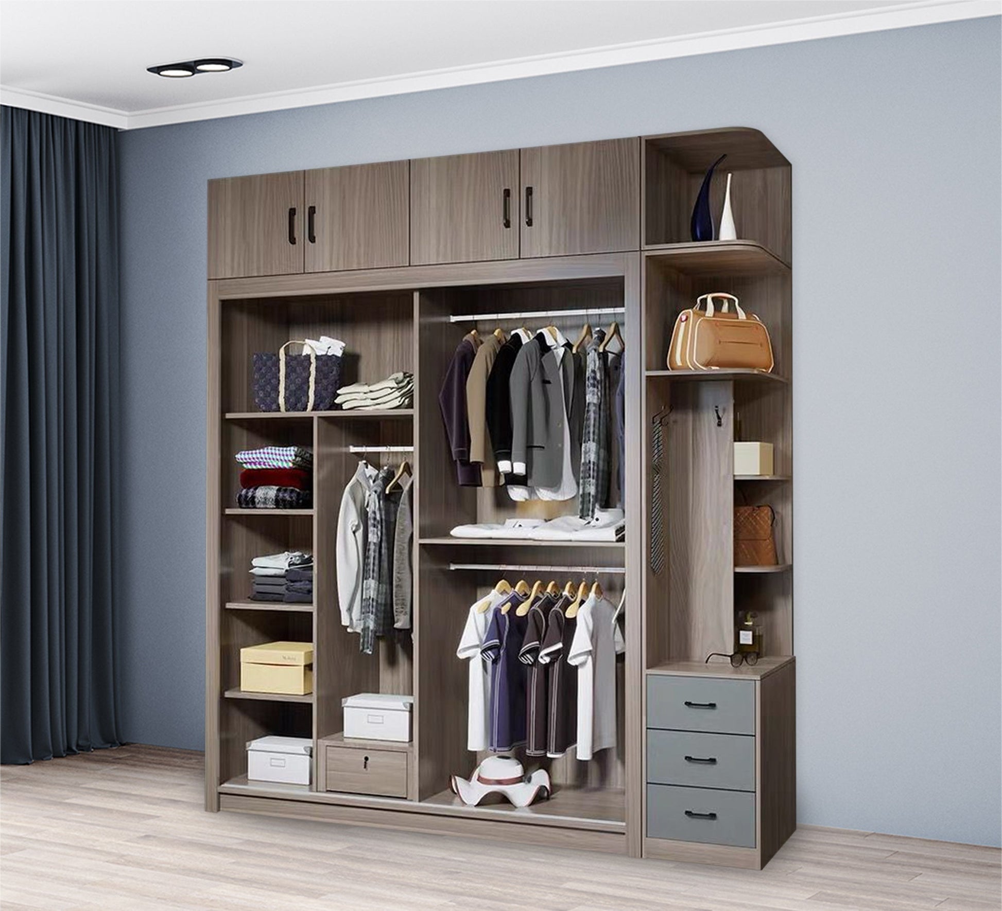 Wardrobe, Large Brown & Gray, Stylish Storage - Vitrine Furniture - Furniture