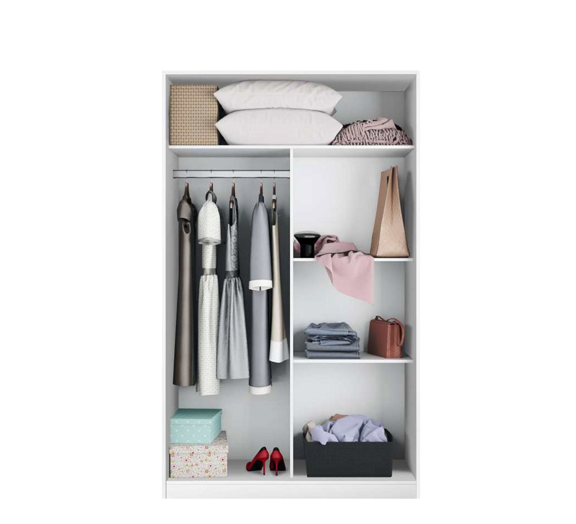 Wardrobe: White Double - Door, Sliding Elegance - Vitrine Furniture - Furniture