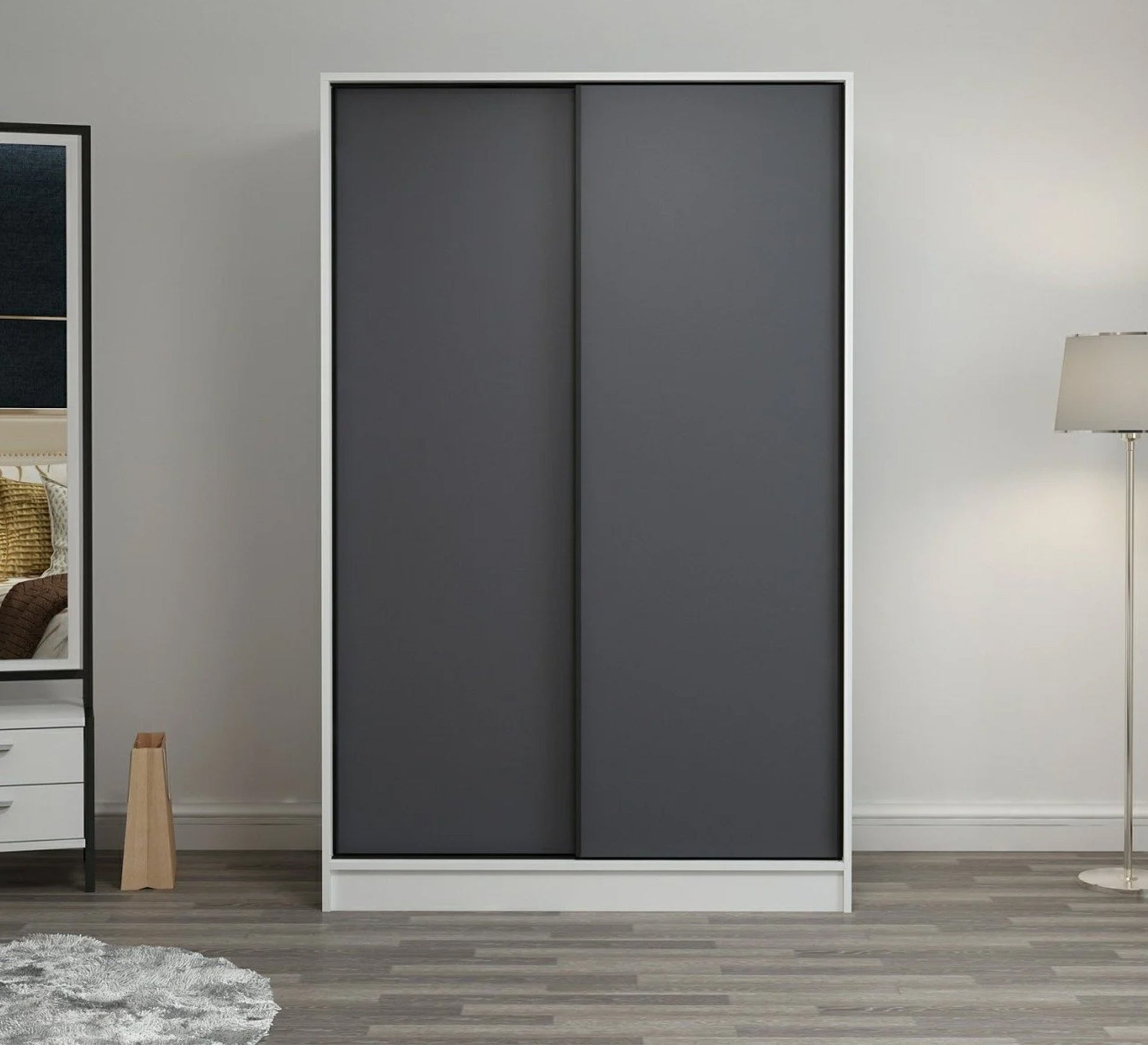 Wardrobe with 2 sliding doors white * grey - Vitrine Furniture - Furniture