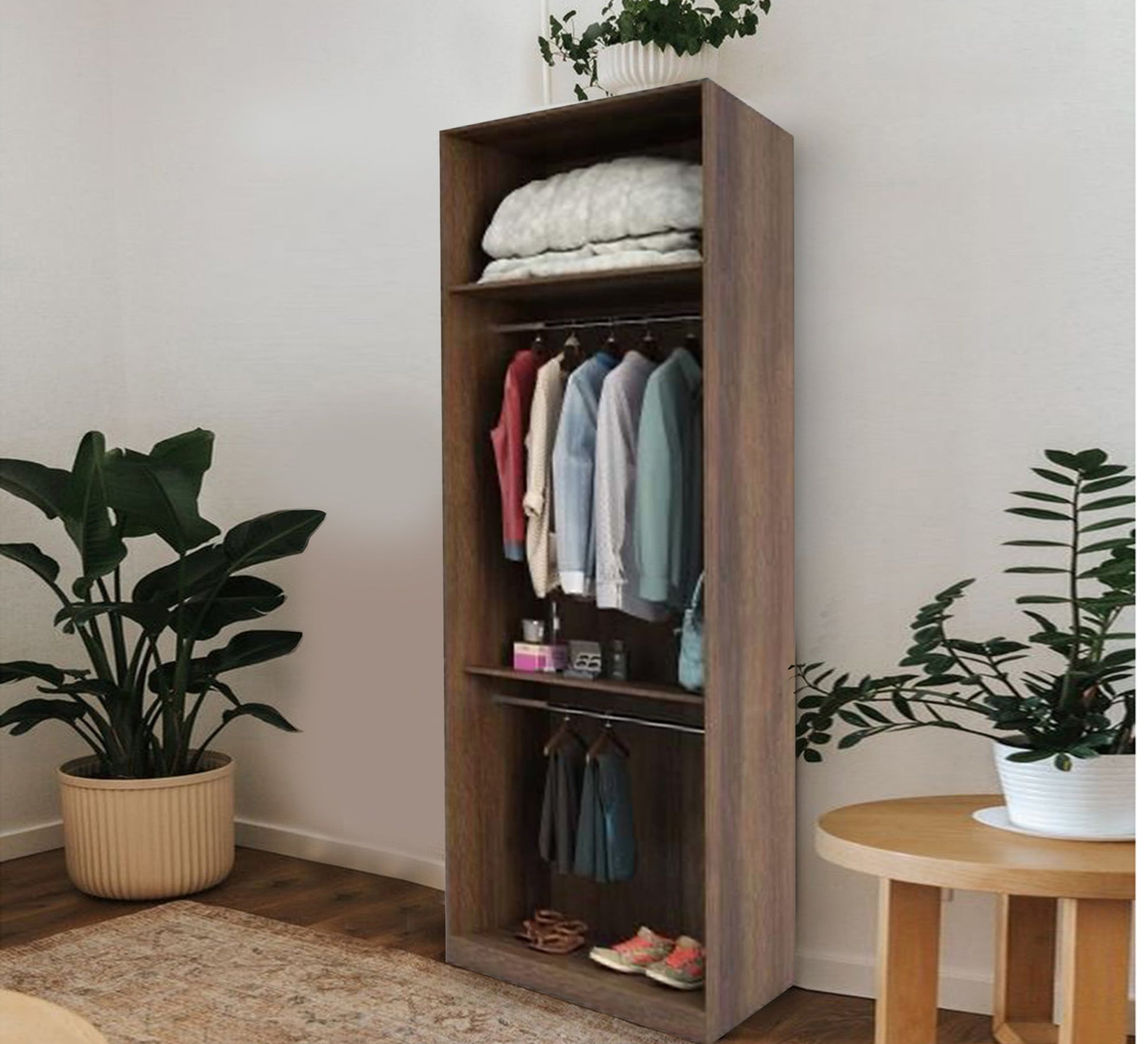 Wardrobe with Sleek Brown Wooden, Leaf - Free Design - Vitrine Furniture - Furniture