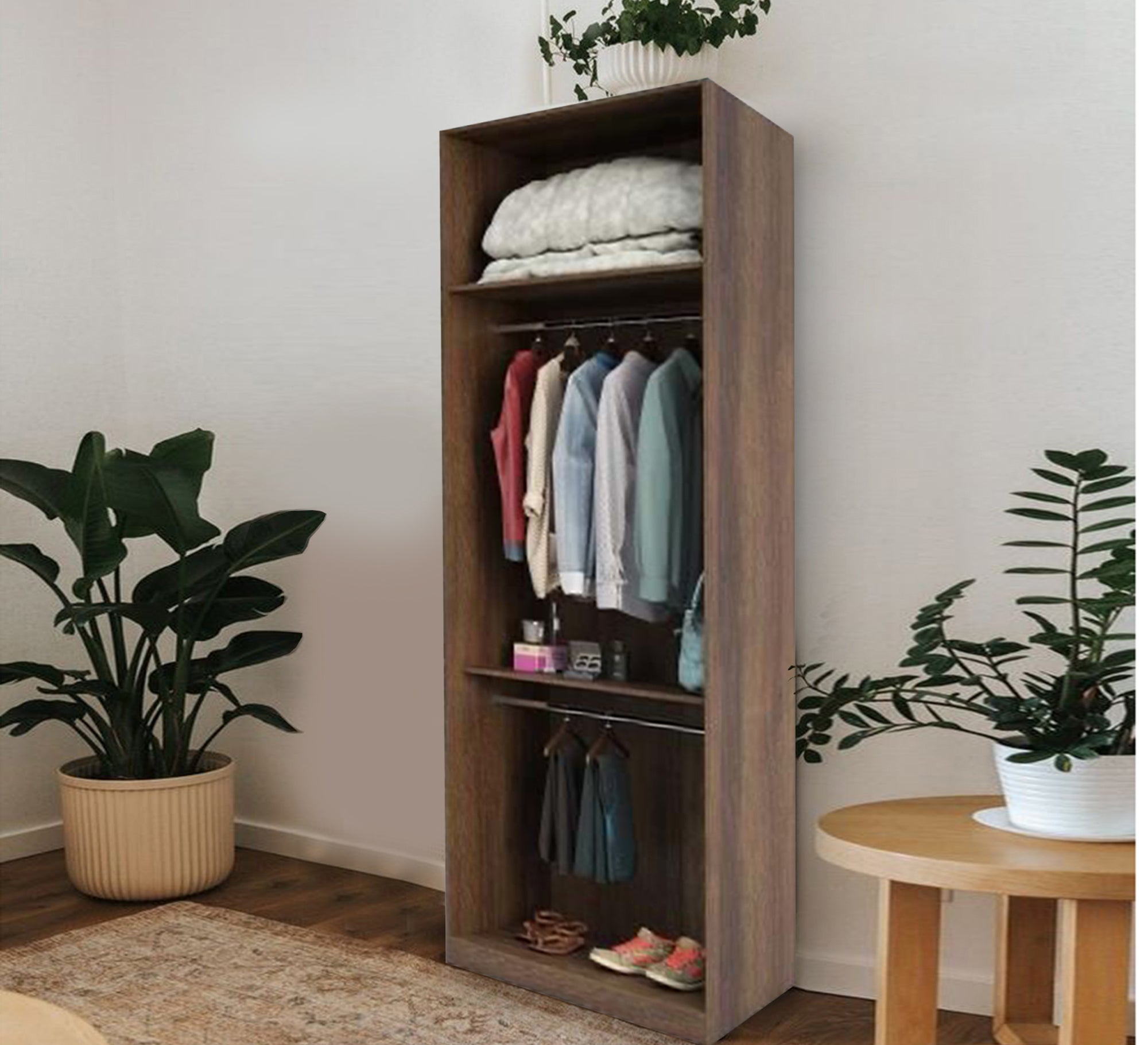 Wardrobe with Sleek Brown Wooden, Leaf - Free Design - Vitrine Furniture - Furniture