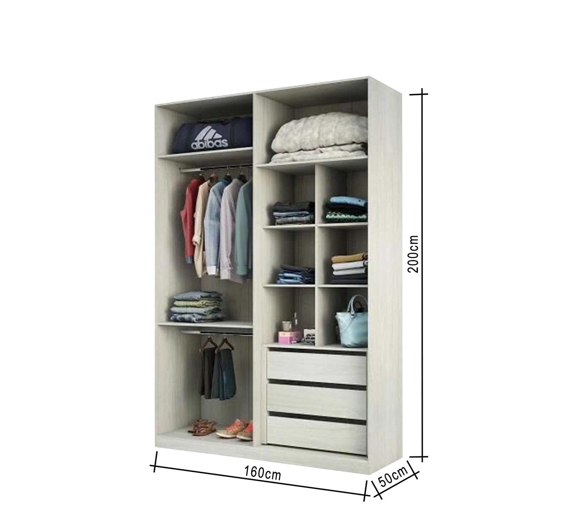 Wardrobe with Sleek White Design, Leafless Elegance - Vitrine Furniture - Furniture
