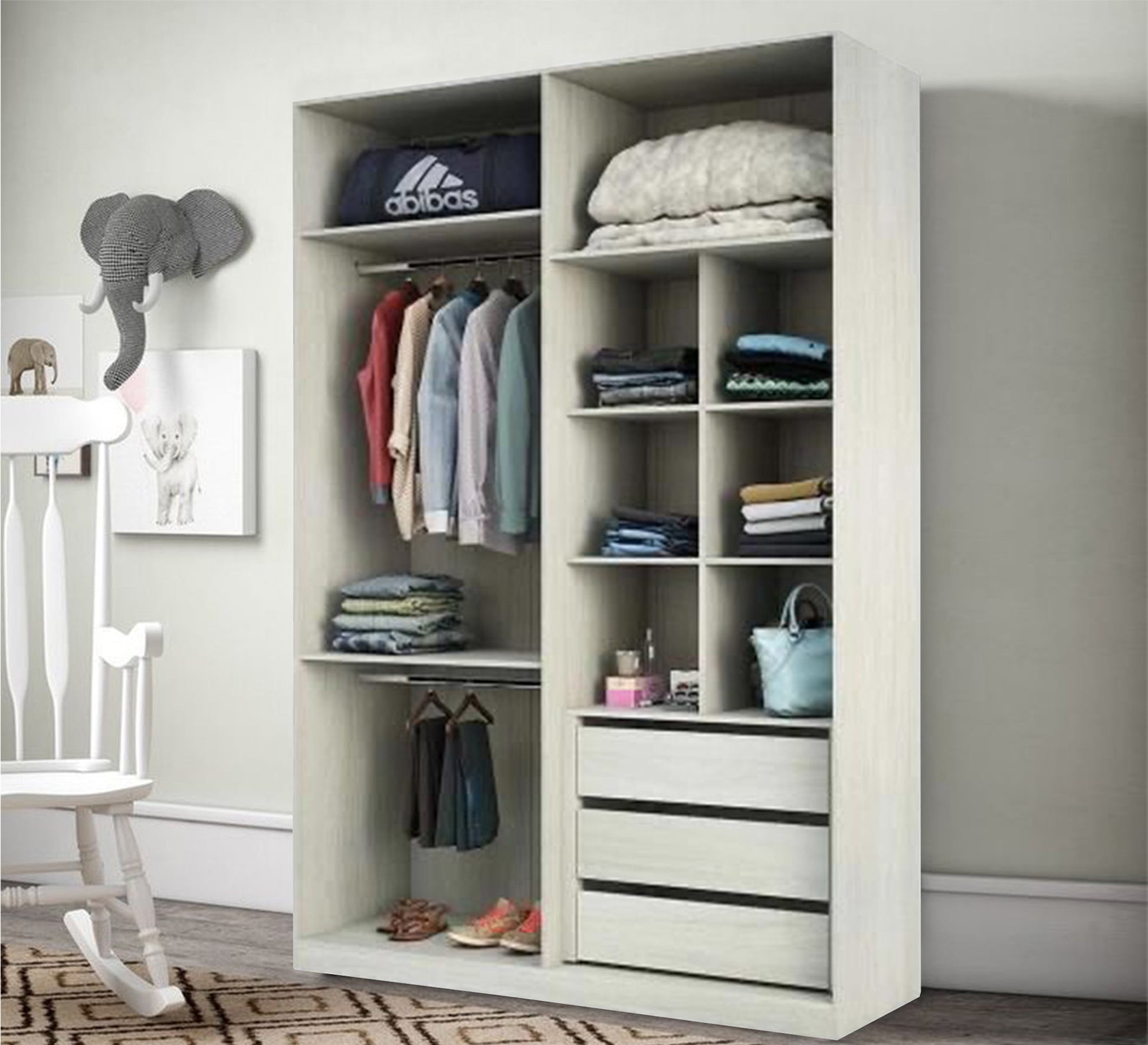 Wardrobe with Sleek White Design, Leafless Elegance - Vitrine Furniture - Furniture