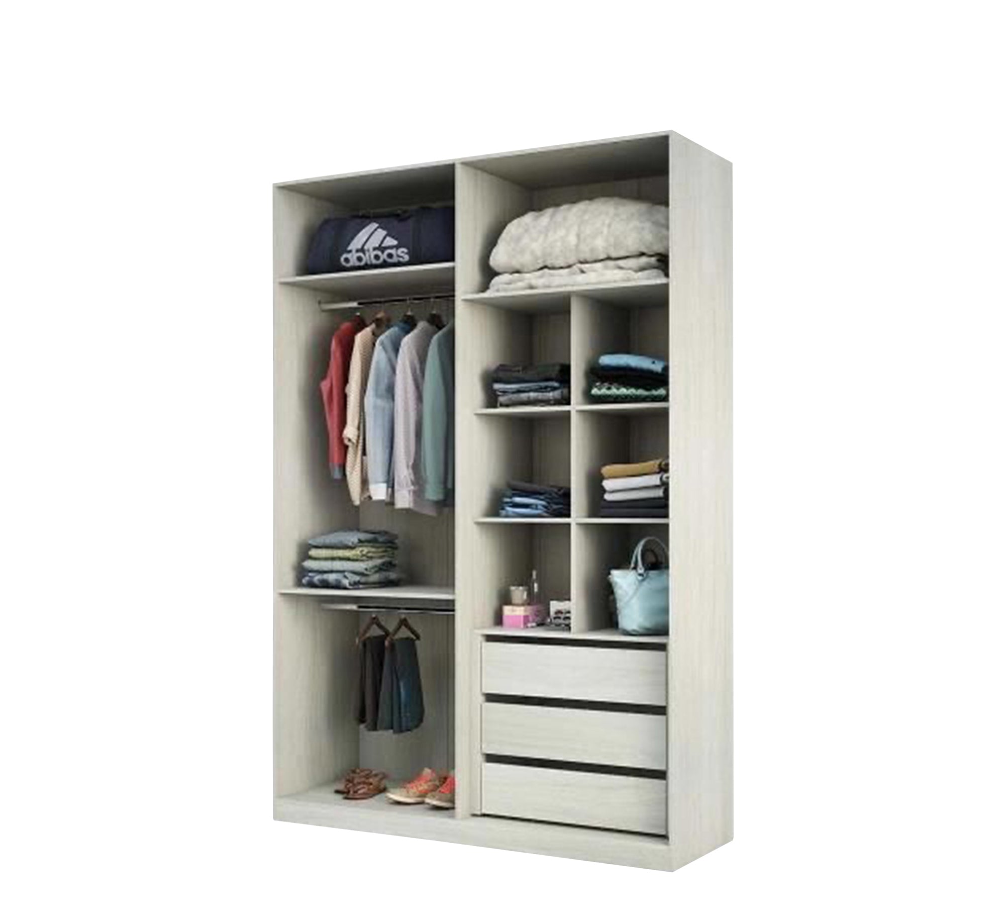 Wardrobe with Sleek White Design, Leafless Elegance - Vitrine Furniture - Furniture