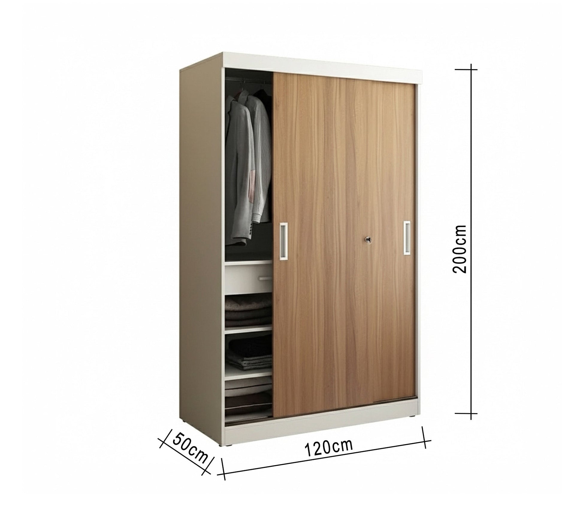 Wardrobe with sliding doors in white and brown - Vitrine Furniture - Wardrobes