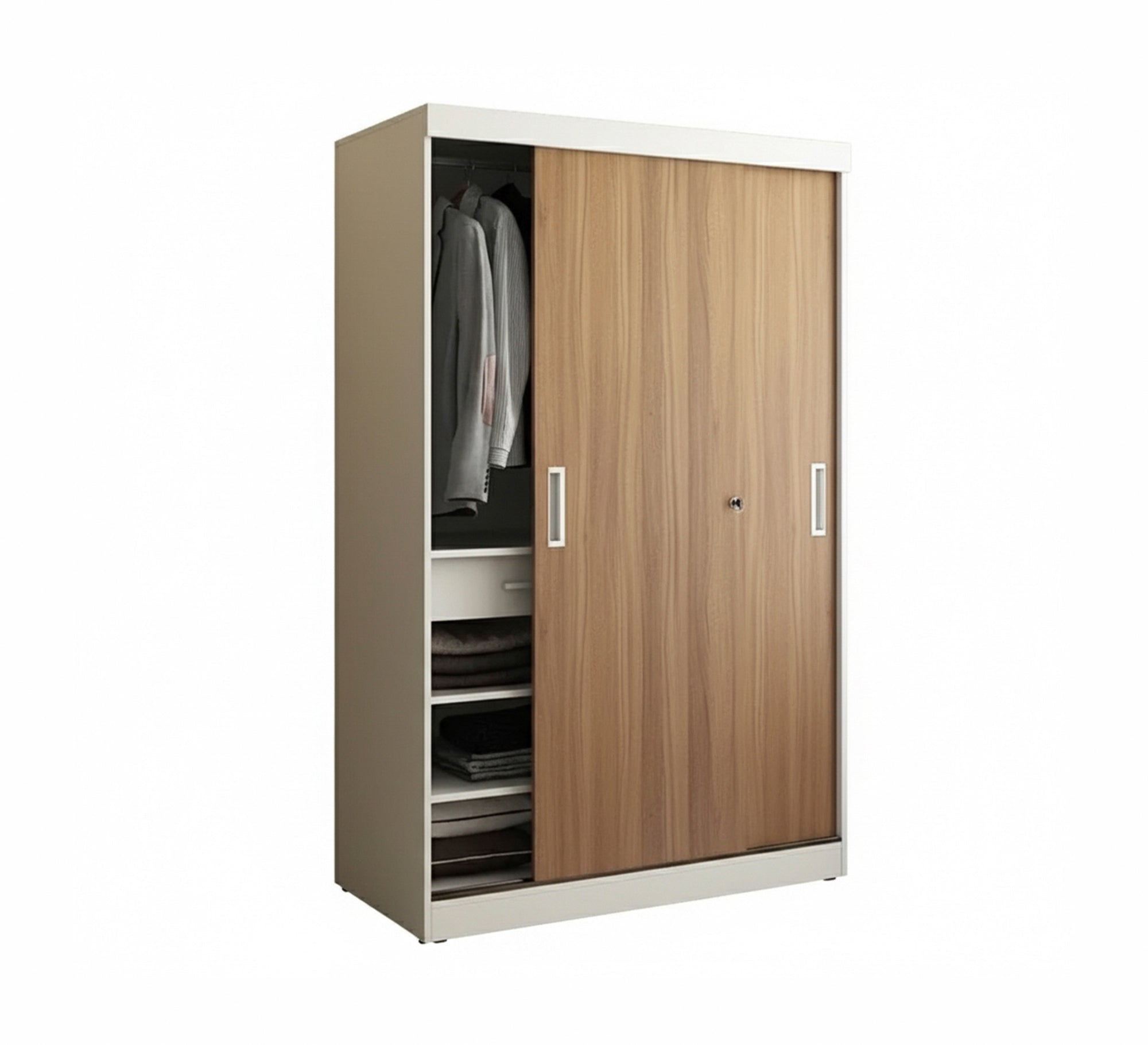 Wardrobe with sliding doors in white and brown - Vitrine Furniture - Wardrobes