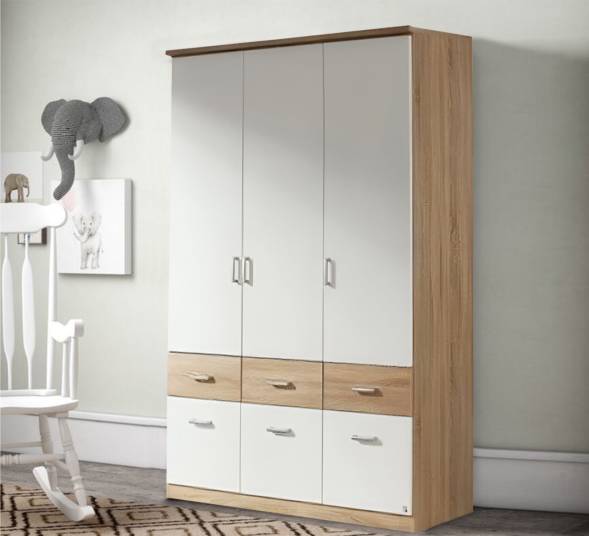 Wardrobe with White & Beige Wooden Drawers - Vitrine Furniture - Furniture