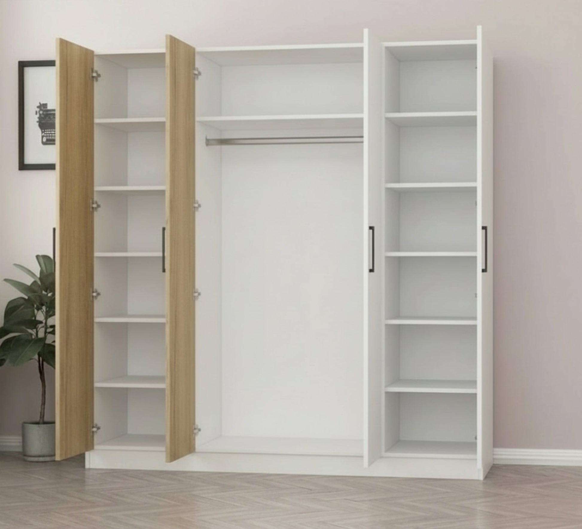 Wardrobe with wooden and white doors - Vitrine Furniture - Wardrobes