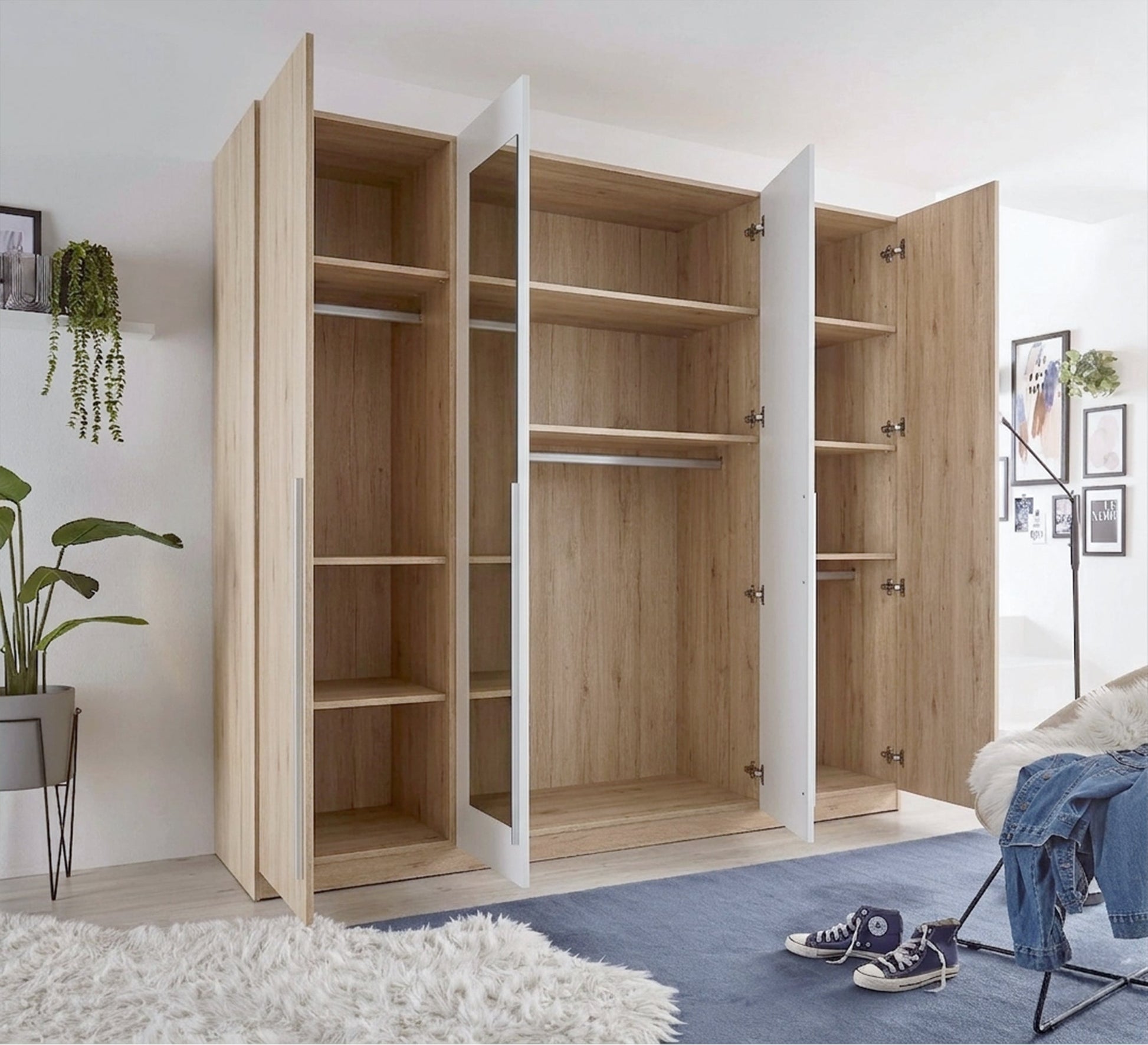 Wardrobe with wooden doors and mirrors - Vitrine Furniture - Wardrobes