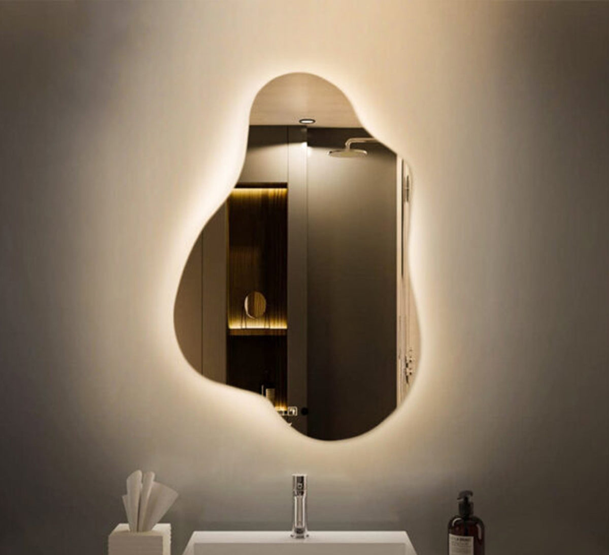 Wavy-edged mirror with warm backlighting - Vitrine Furniture - Mirrors