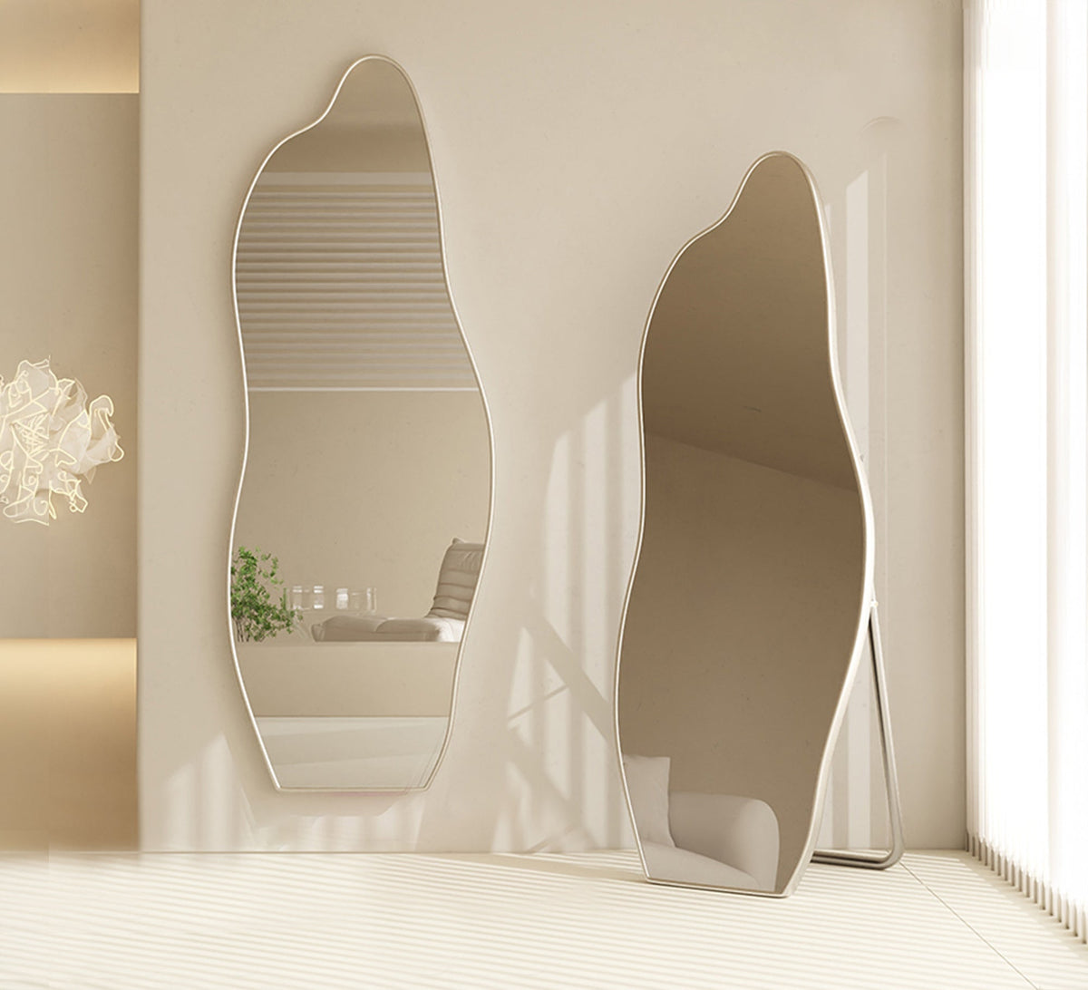 Wavy floor mirror with a thin metal frame - Vitrine Furniture - Mirrors