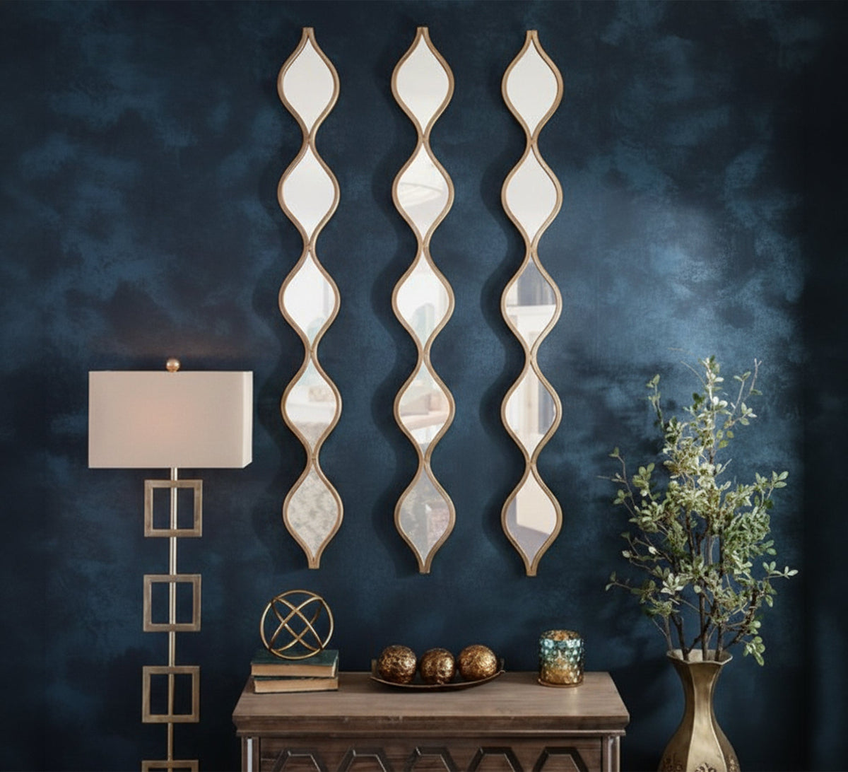 Wavy Wall Mirror Set with Gold Frame - Vitrine Furniture - Mirrors