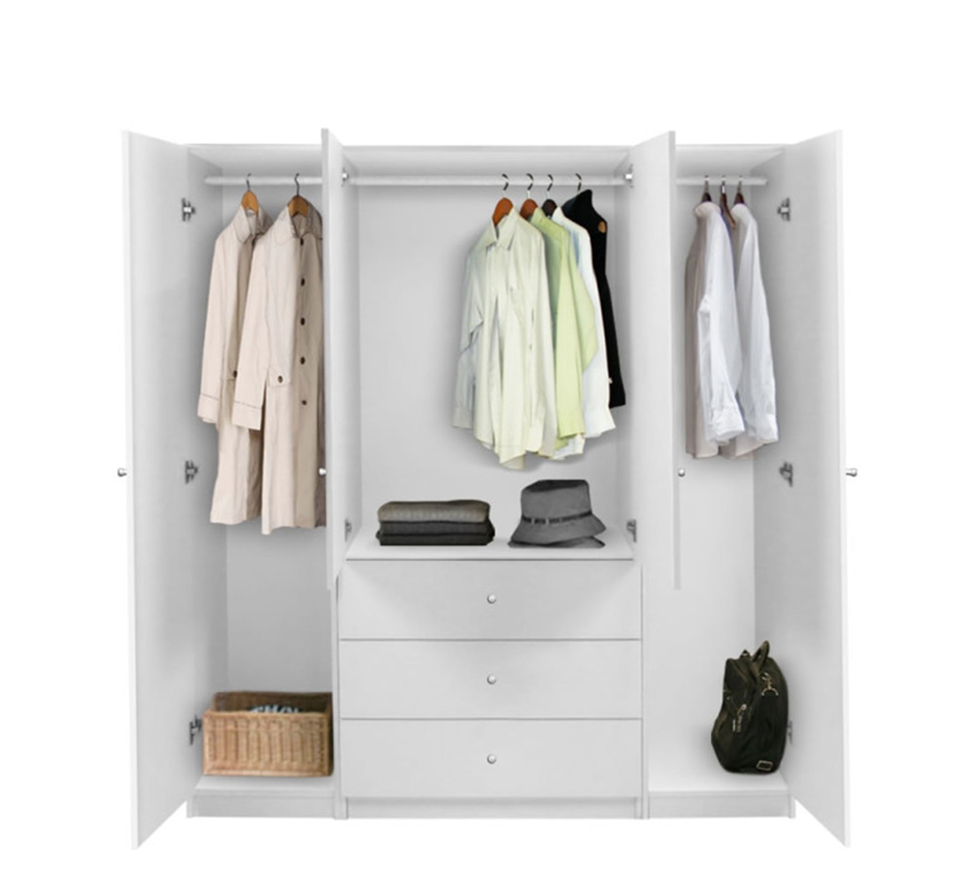 White, 4 - Door Wardrobe, Spacious & Chic - Vitrine Furniture - Furniture