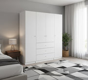 White, 4 - Door Wardrobe, Spacious & Chic - Vitrine Furniture - Furniture