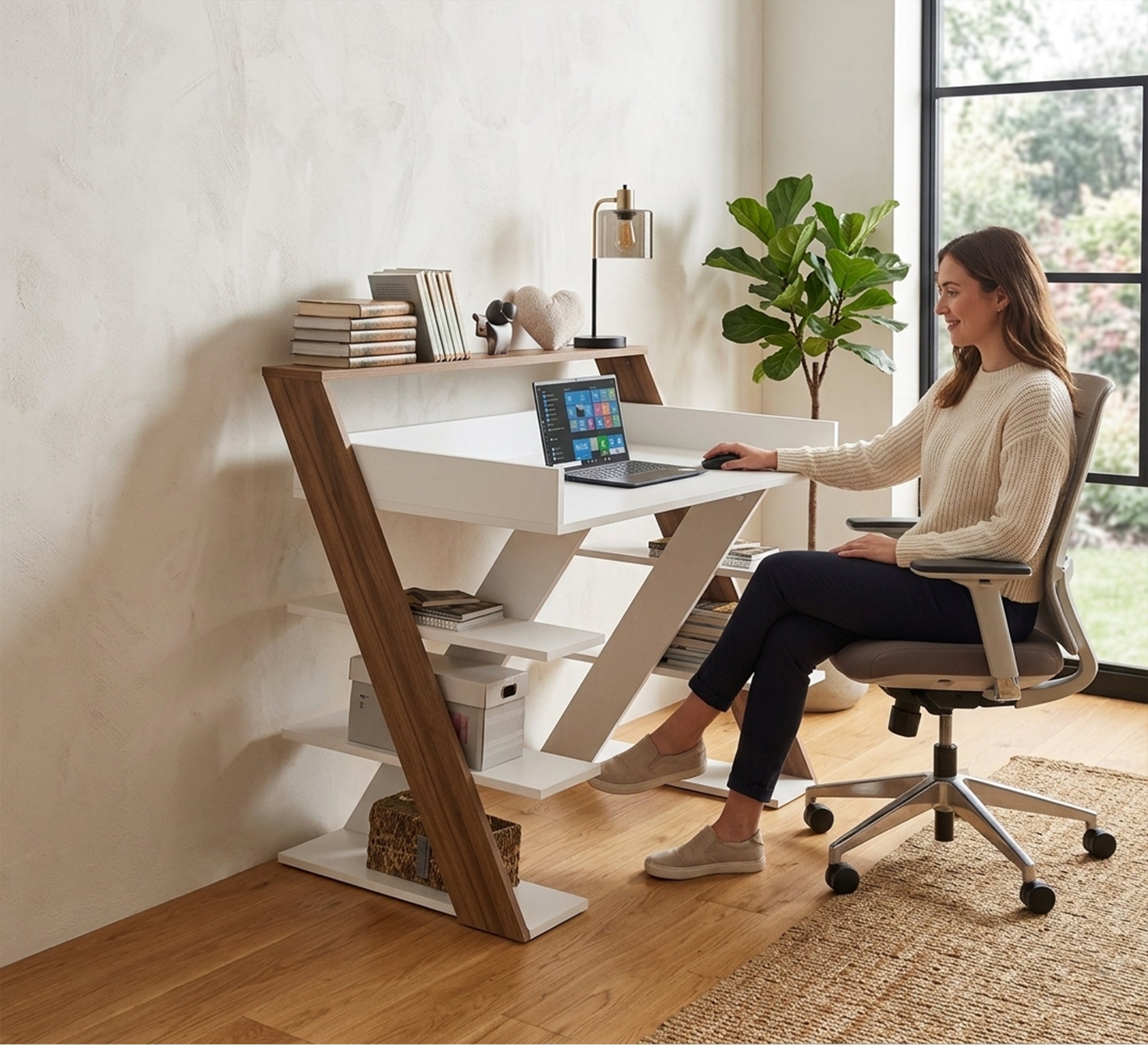 White and beige desk with open shelves - Vitrine Furniture - Desks
