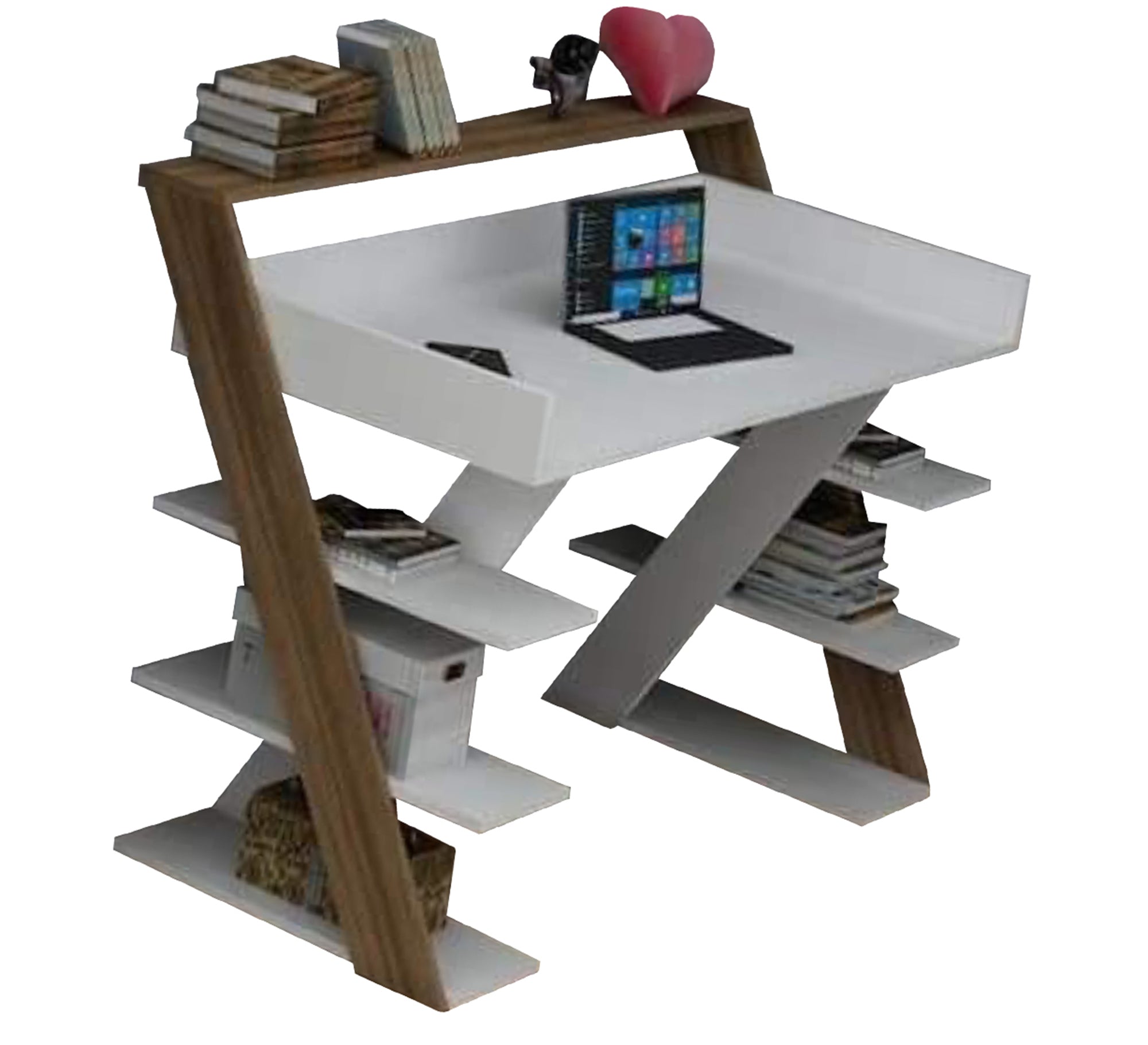 White and beige desk with open shelves - Vitrine Furniture - Furniture