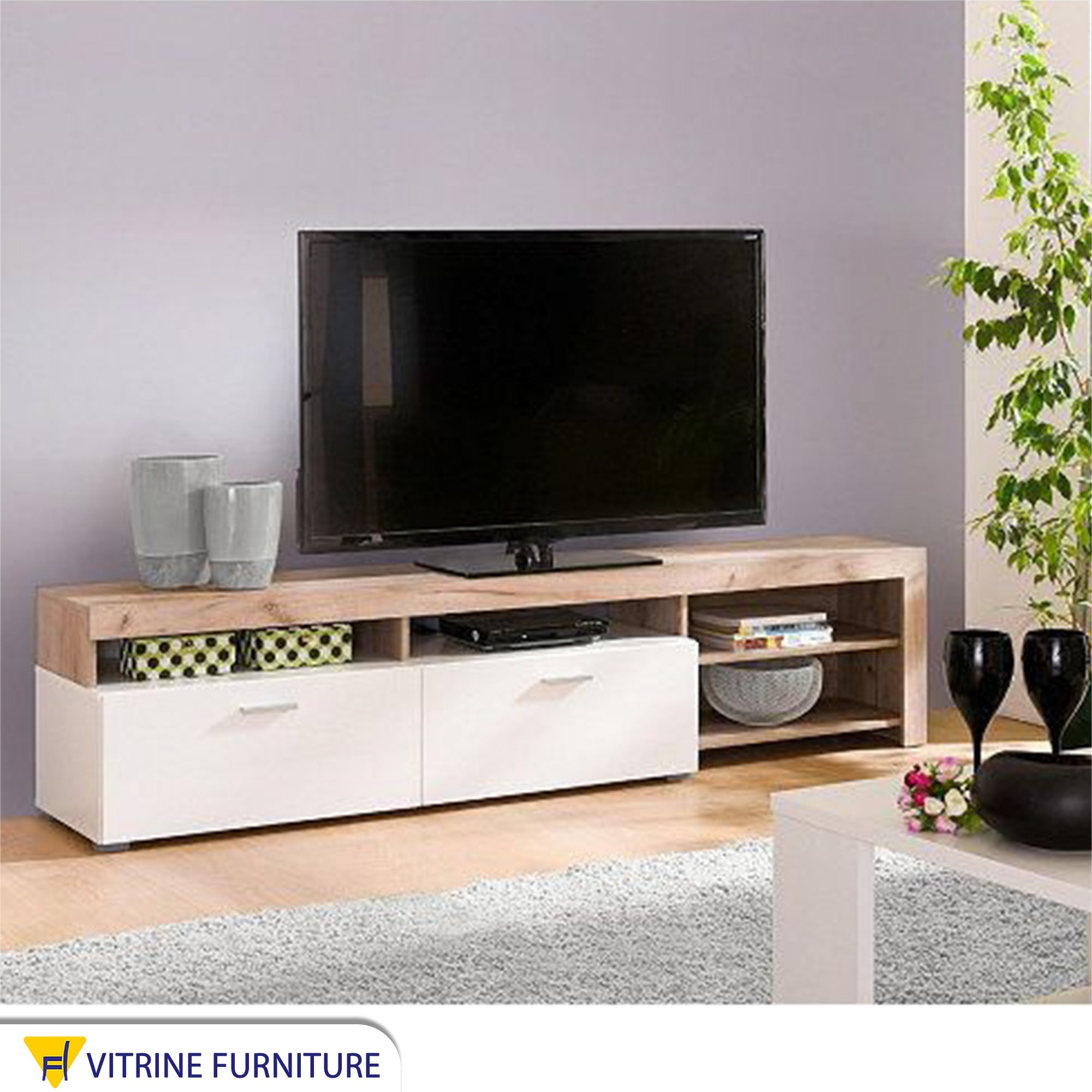 White and beige TV table - Vitrine Furniture - Furniture