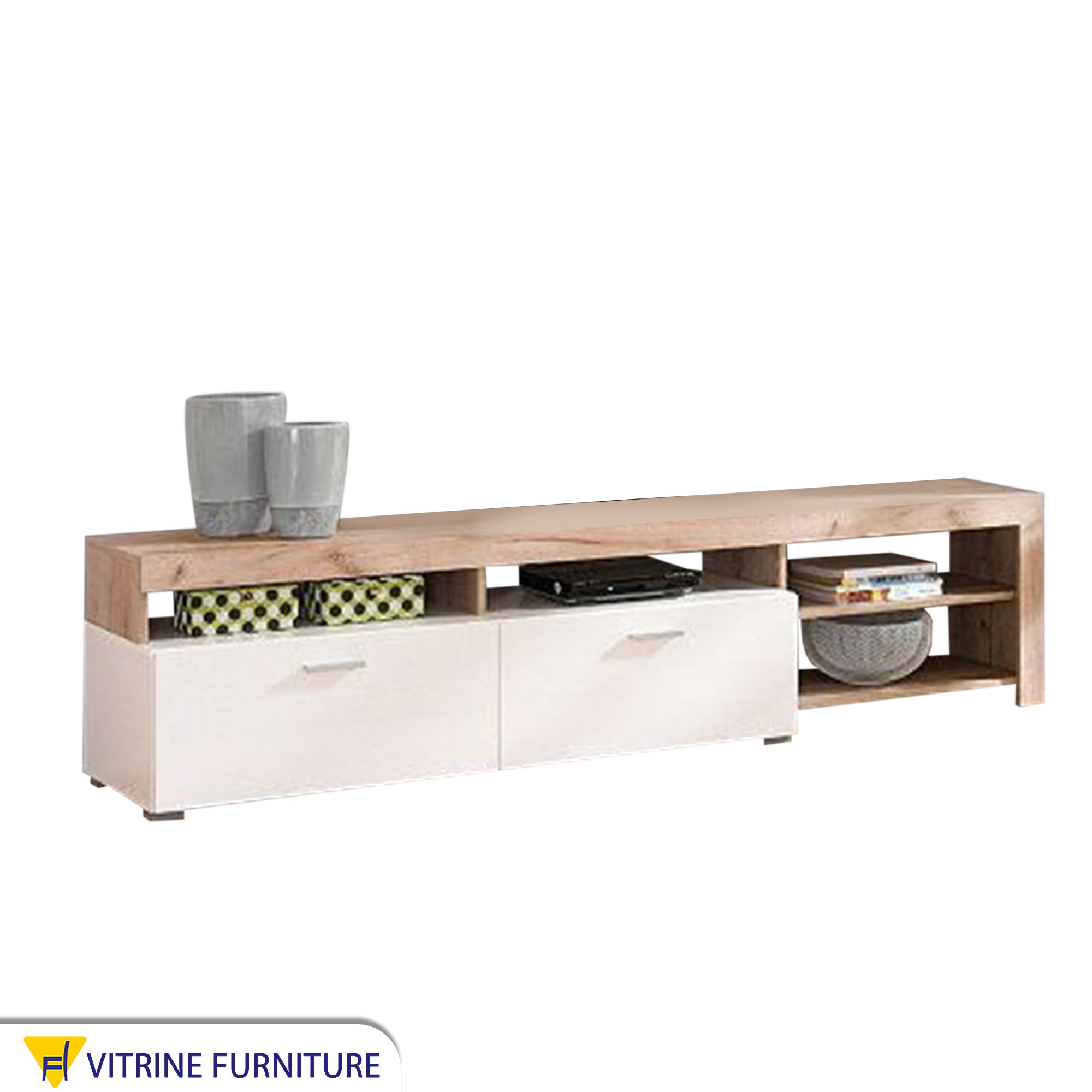 White and beige TV table - Vitrine Furniture - Furniture