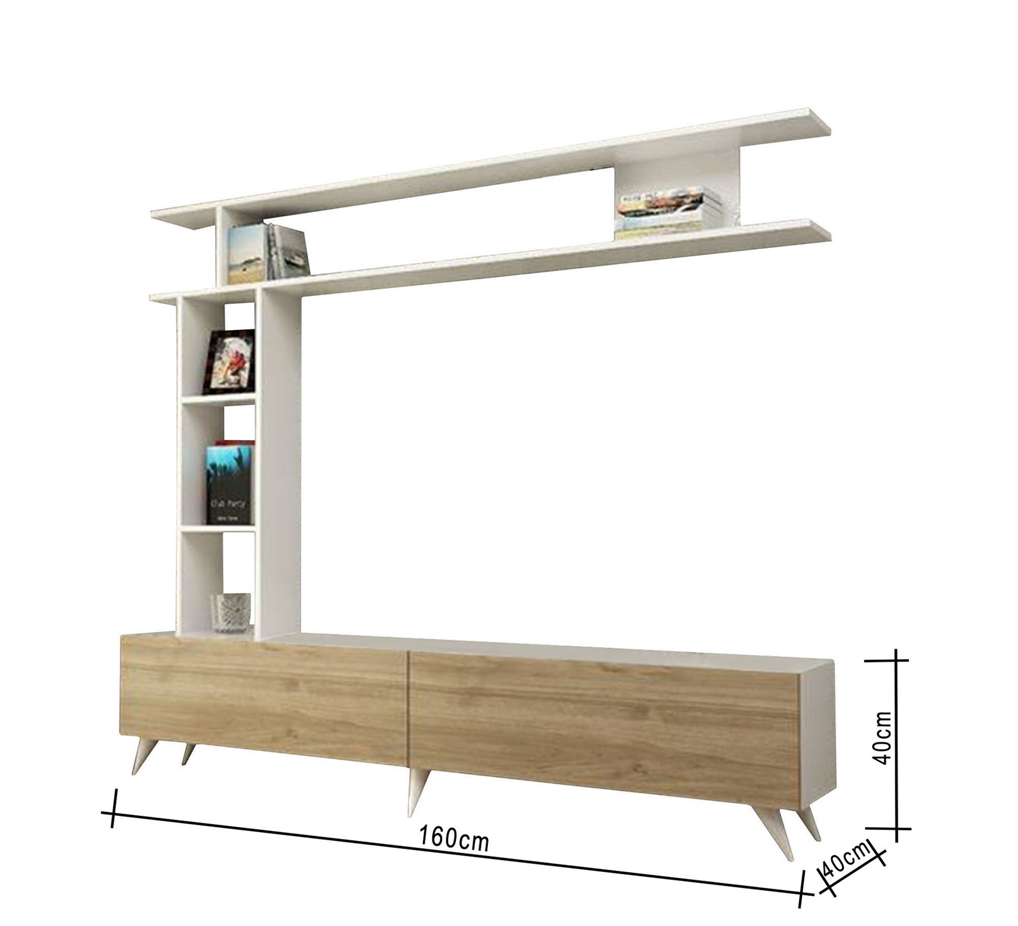 White and beige TV table with wall shelves - Vitrine Furniture - Furniture