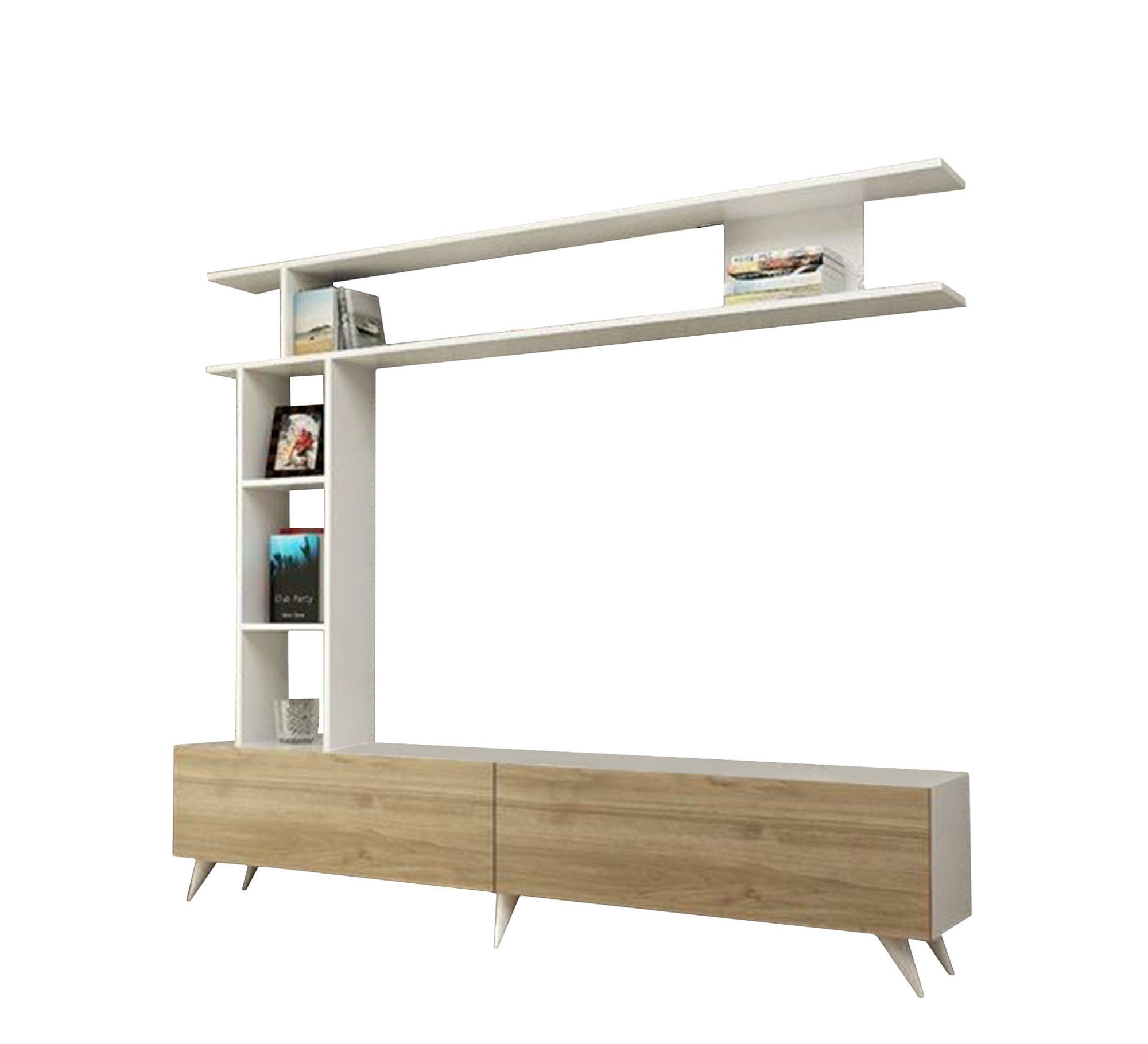 White and beige TV table with wall shelves - Vitrine Furniture - Furniture