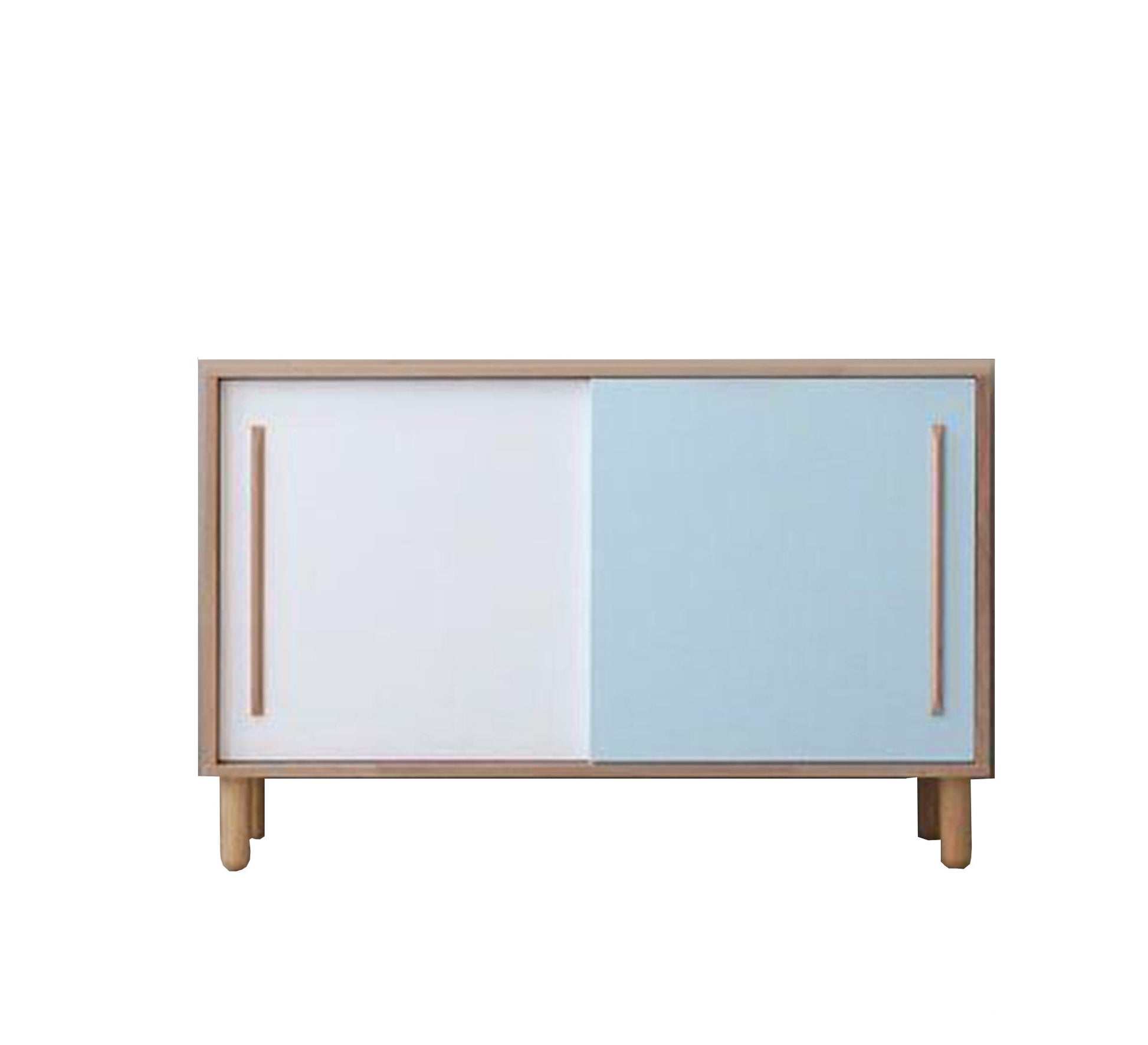 White and brown sliding - door storage dresser with a wooden frame - Vitrine Furniture - Furniture