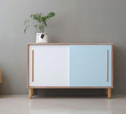 White and brown sliding - door storage dresser with a wooden frame - Vitrine Furniture - Furniture