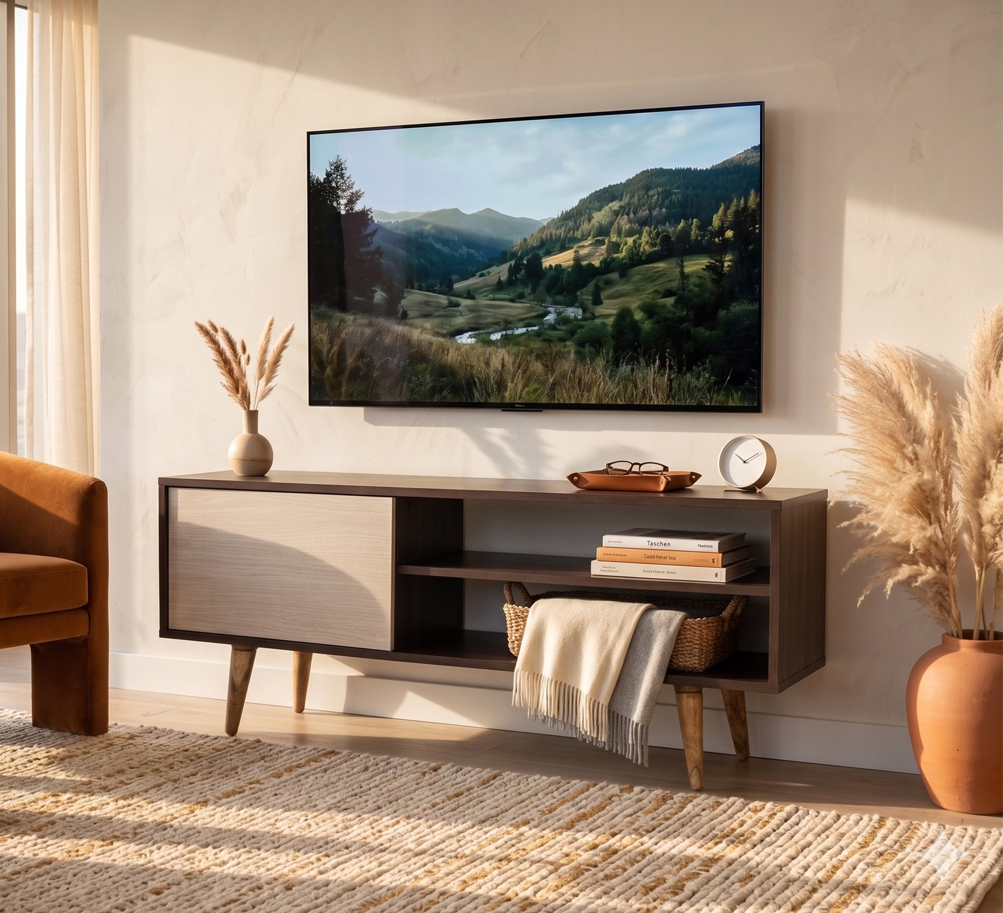 White and brown wooden TV table - Vitrine Furniture - TV Table & Cabinet