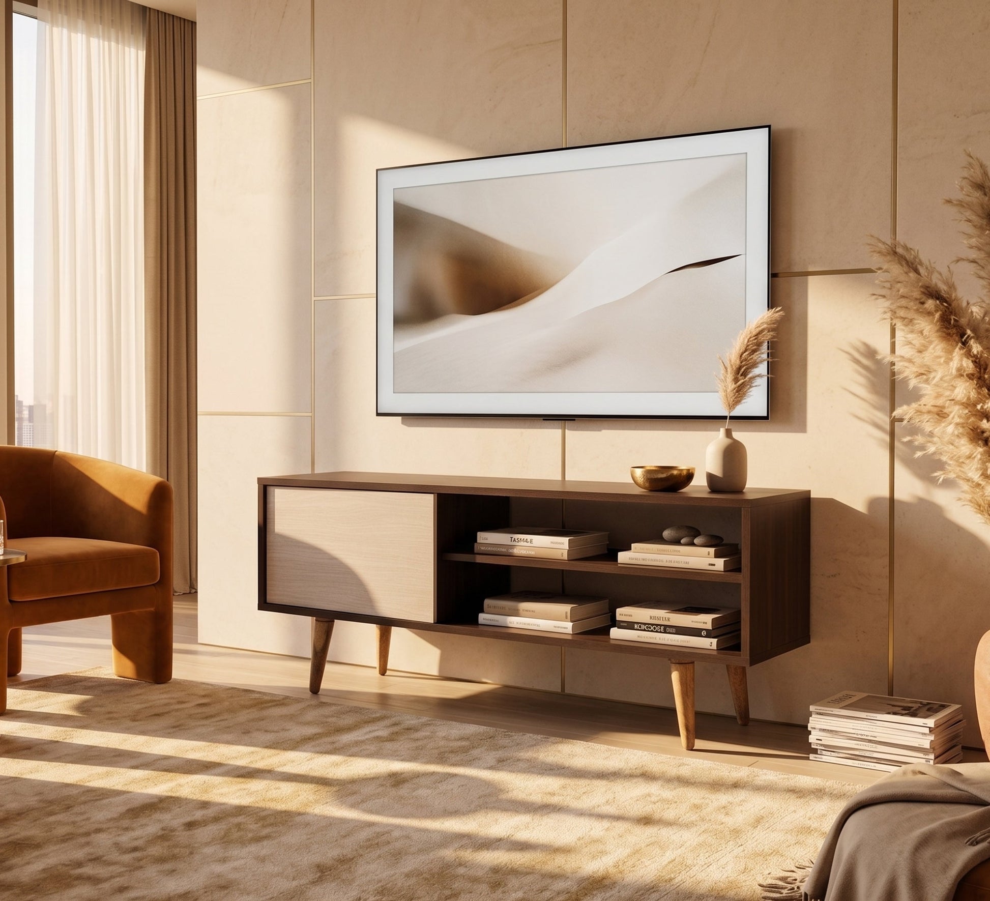 White and brown wooden TV table - Vitrine Furniture - TV Table & Cabinet